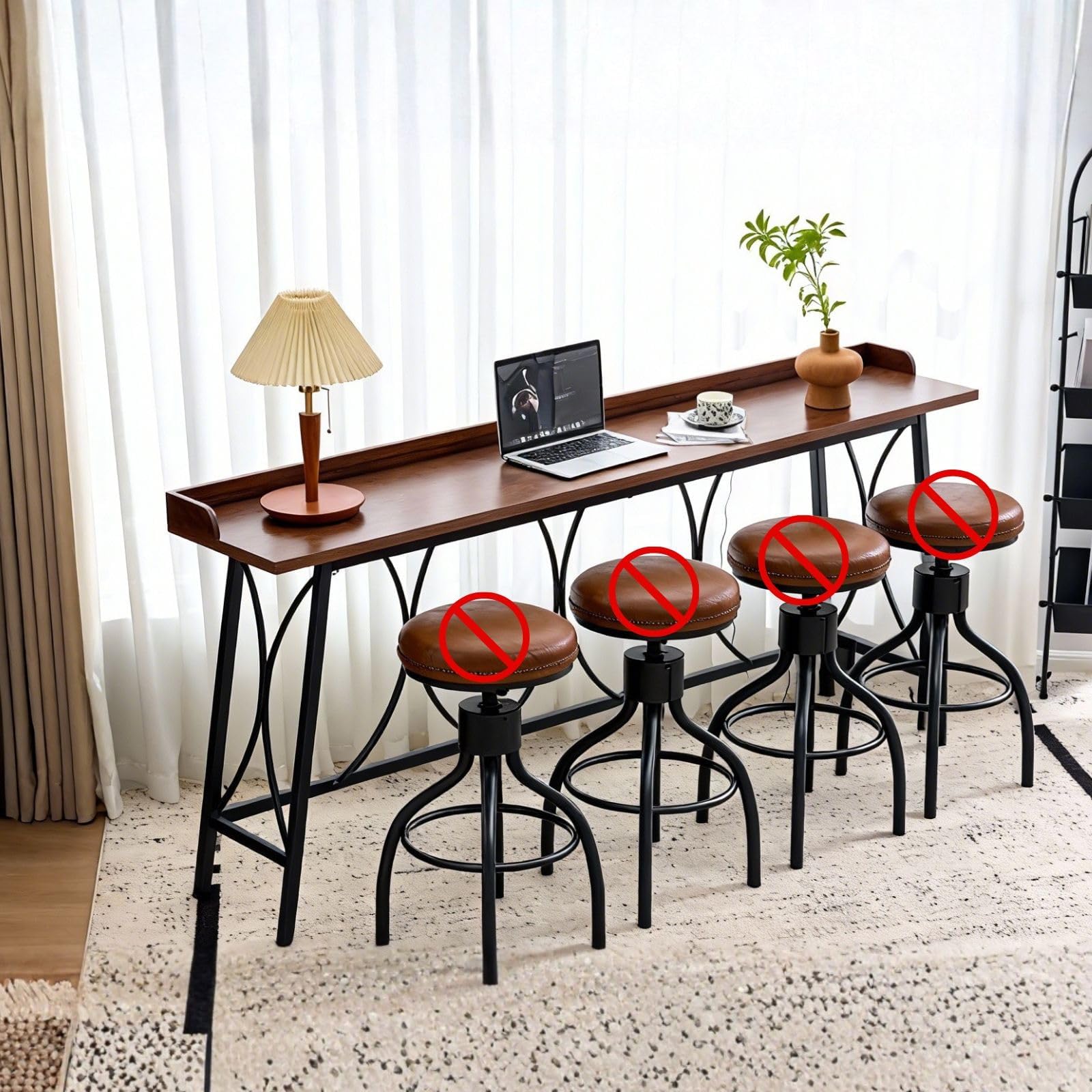 82.3" Bar Table, High Top Kitchen Breakfast Counter Tables, Wood Bar Height Table for Bistro, Dining Room, Living Room, Brown