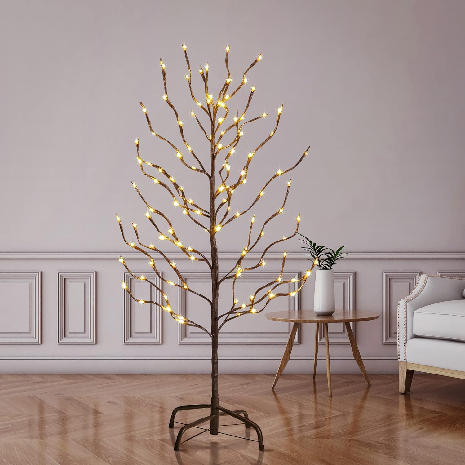 LIGHTSHARE 3FT 112LED Star Light Tree, for Home Festival Party Christmas, Indoor and Outdoor Use, Warm White Brown 3 ft