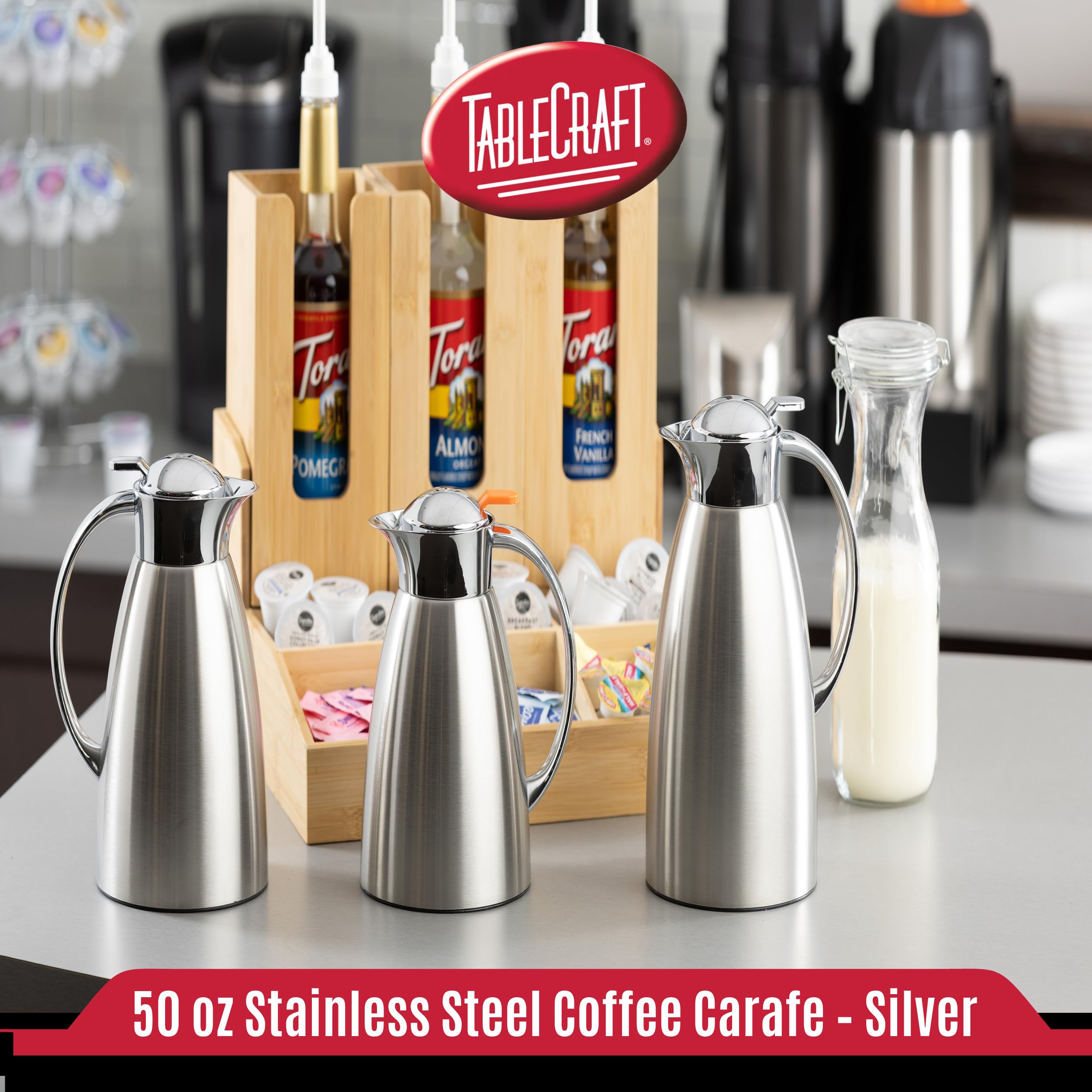 TableCraft 12675 50 oz (1.5 L) Stainless Steel Coffee Carafe, Brushed Stainless Steel with PVD Finish, Vacuum Insulated, Lightweight Leak Proof Coffee Dispenser, For Cafes & Restaurants