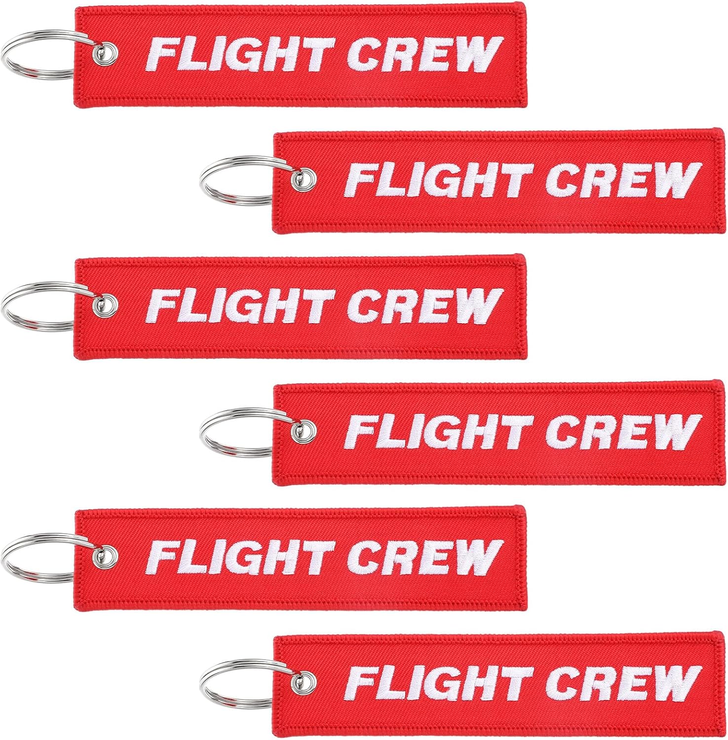6 Pcs Flight Crew Keychain – Embroidered Airplane Luggage Tag & Key Ring for Aviation Enthusiasts, Pilots, Cabin Crew (Red)