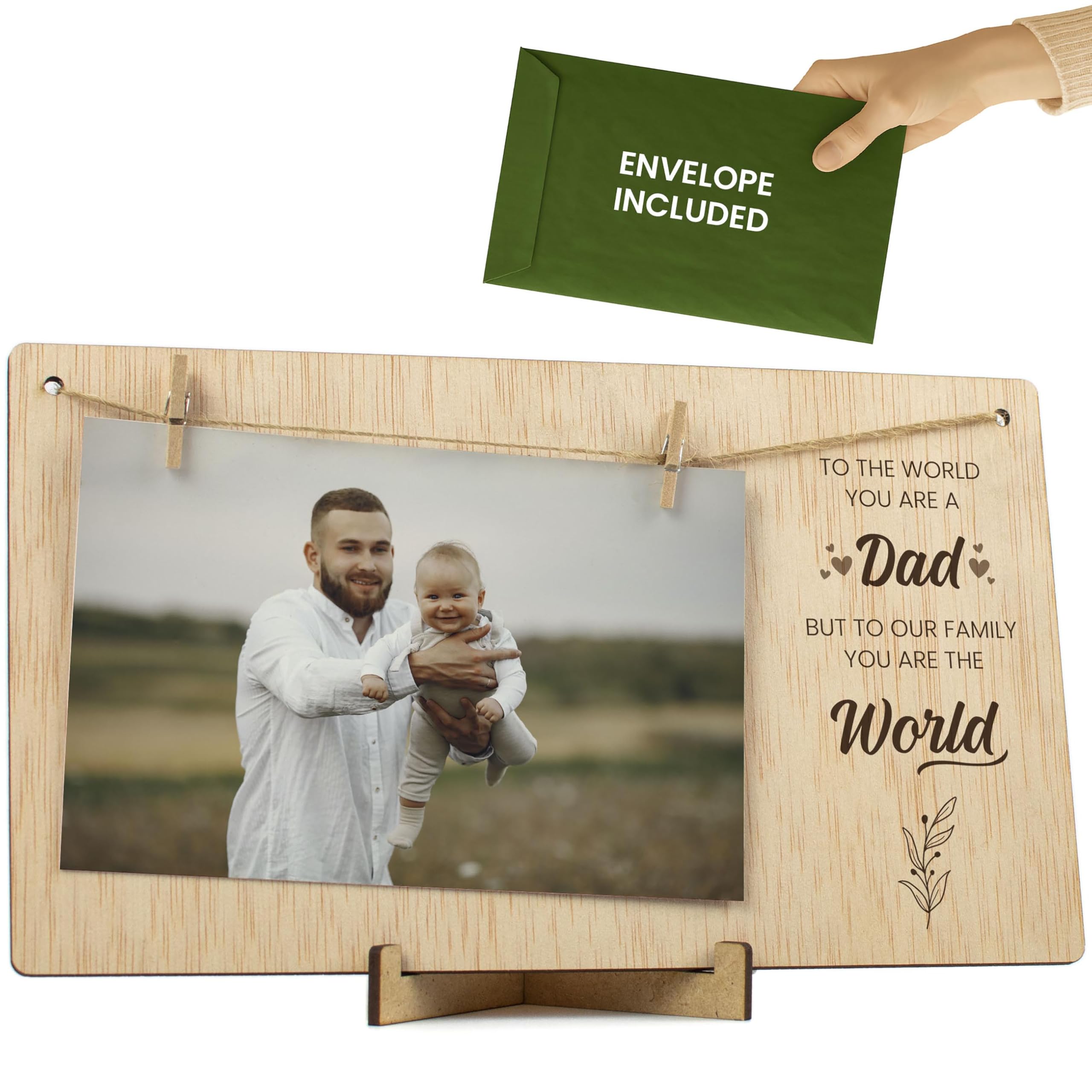 CONTRAXT Papa Father's Day Photo Frame. Frame to hang photos with clips 10x15 natural wood gift ideas original details for dad postcard first-time father's day wonderful originals (Father EN) — image 1