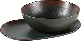 Bloomhouse - Two Time Oprah's Favorite Things Winner - Palermo Sun 2 Piece Serving Bowl and Oval Platter Stoneware Reactive Glaze Serveware Set - Agave Blue