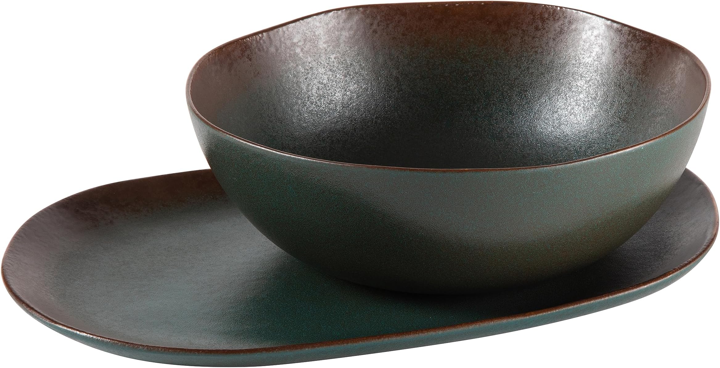 Bloomhouse - Two Time Oprah's Favorite Things Winner - Palermo Sun 2 Piece Serving Bowl and Oval Platter Stoneware Reactive Glaze Serveware Set - Agave Blue