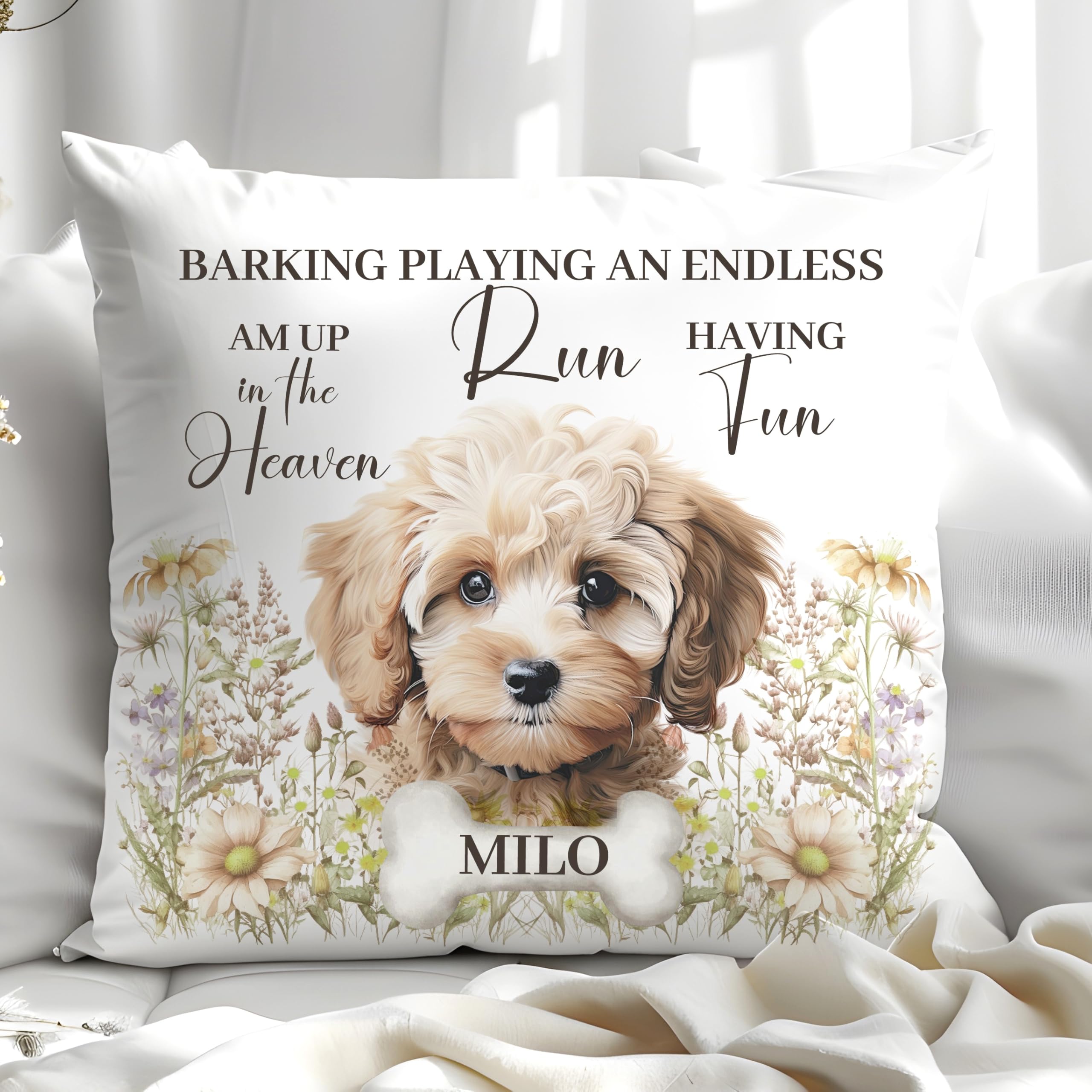 Own Photo Personalised Custom Bespoke Memorial Floral Cushion Pet Loss Throw Pillow Dog Puppy 16X16inch neutral Cover Insert Name Comfort Message One of a Kind Printed Personalized Sympathy Gift — image 1