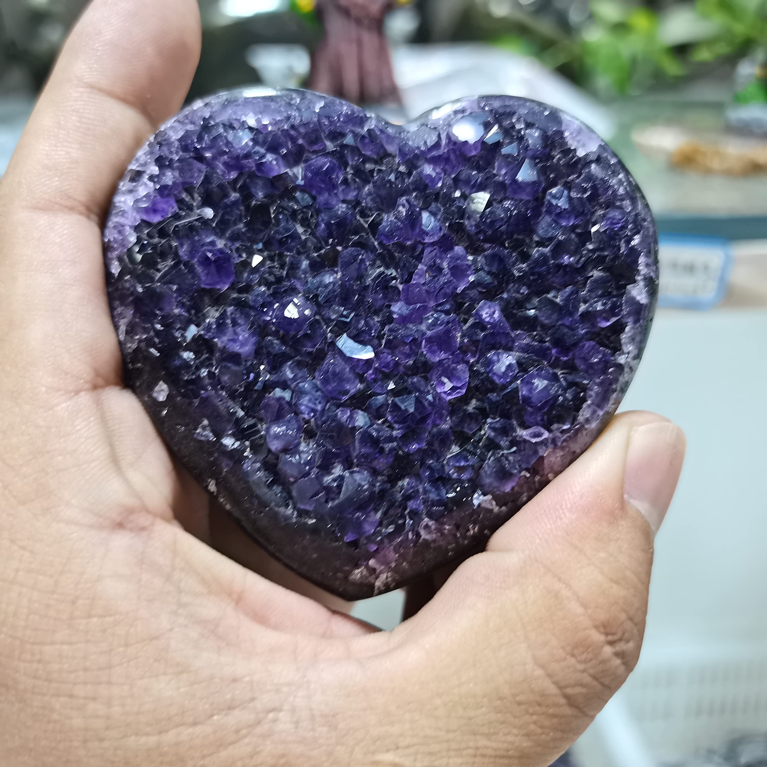 Cristal Natural Áspero Amatista Natural Geoda Corazón Amoroso Forma Cuarzo Racimo Cristal Espécimen Energía Curación (Tamaño : 490-570g) DINZHHENGYIN(Size:490-570g)