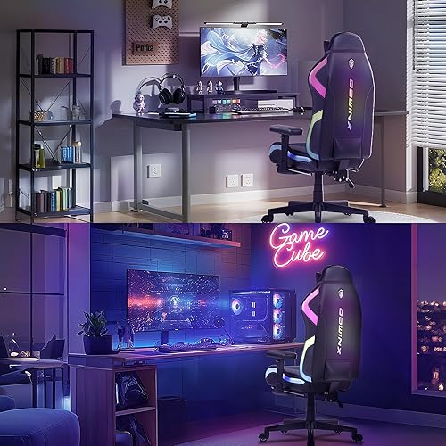 Miniatura 6 de Dowinx Silla de juegos con luces LED RGB, silla de juego ergonómica con reposapiés, soporte lumbar de masaje, silla de computadora para adultos y