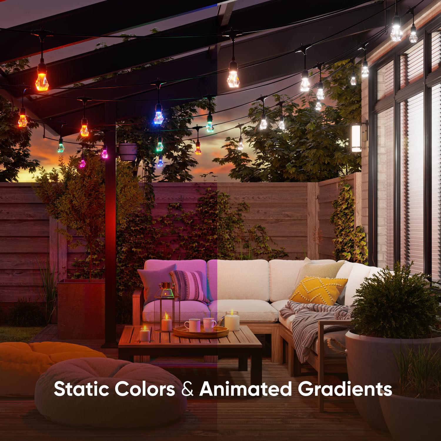 Nanoleaf Essentials Matter inteligentne wielokolorowe zewnętrzne łańcuchy świetlne rozszerzenie z adresowalnymi żarówkami LED RGBICW, białe i zmieniające kolory, Wi-Fi + Bluetooth, wodoodporność IP 65