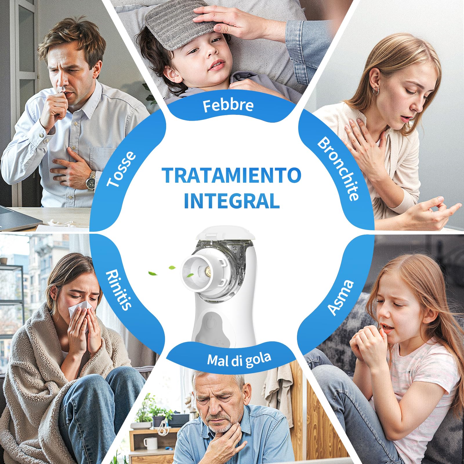 FEELLIFE Aerosol Portatile Silenzioso 3 Modalità Nebulizzazione Regolabili, Ricaricabile Aerosol per Bambini e Adulti con 2 Maschere e Boccaglio, Aerosol Portatile per Viaggi e Uso Domestico-Blu