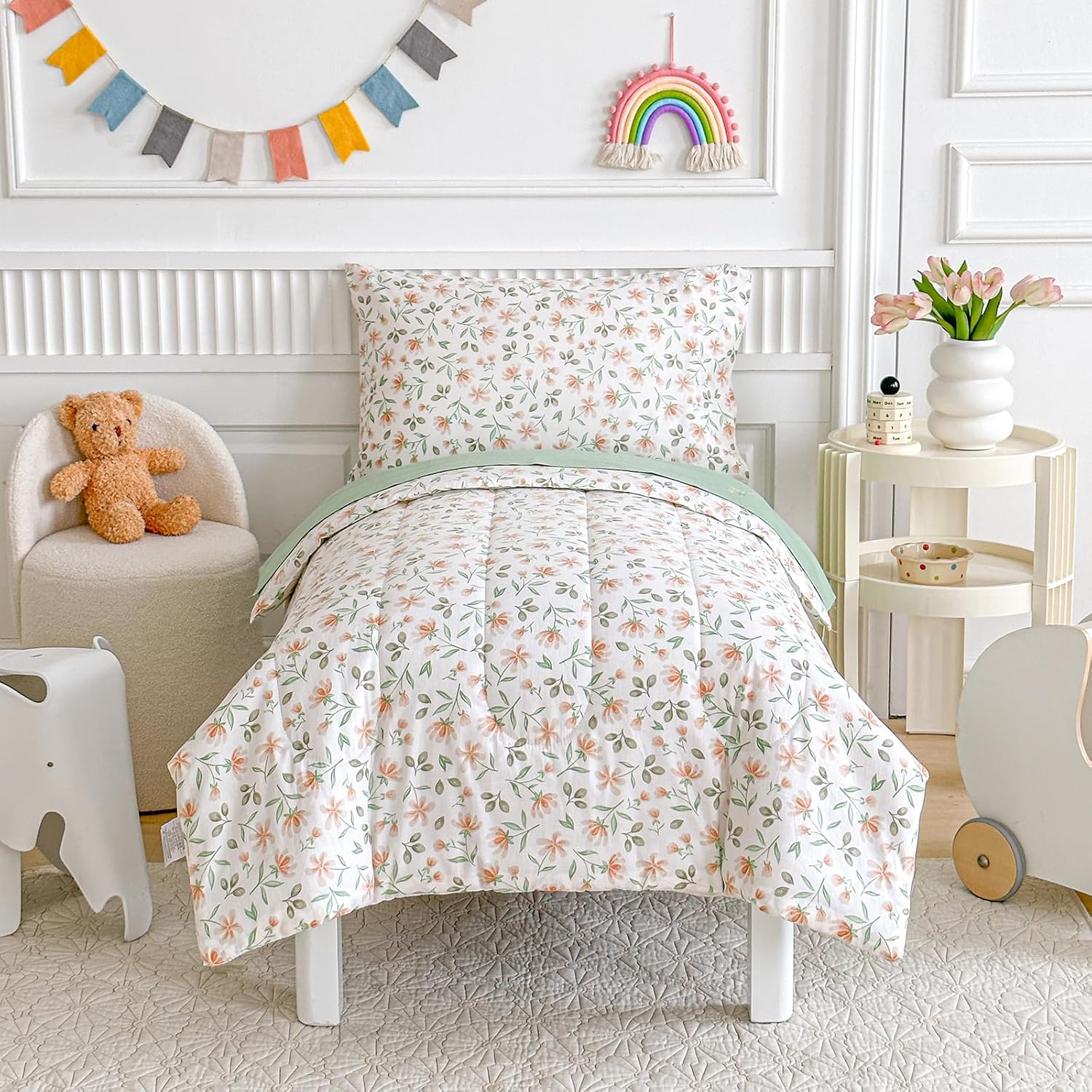 Joyreap 4 Piece Cotton Toddler Bedding Set for Girls, Small