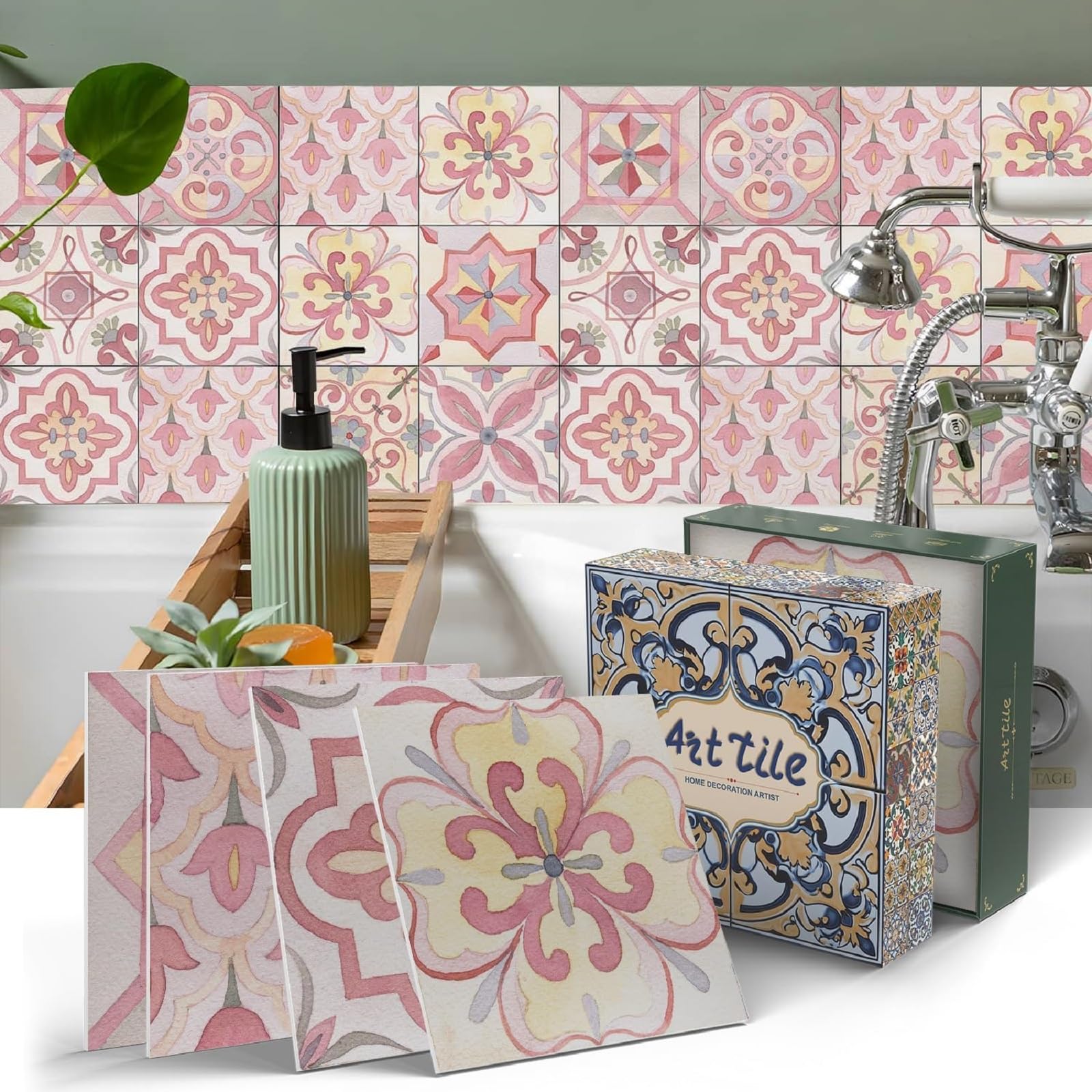 VIRANDA 12-Sheet Peel and Stick Backsplash Art PVC Wall Tiles Decal Removable Self Adhesive Tiles Stickers for Kitchen Bathroom Decor 5.9 x 5.9 inch