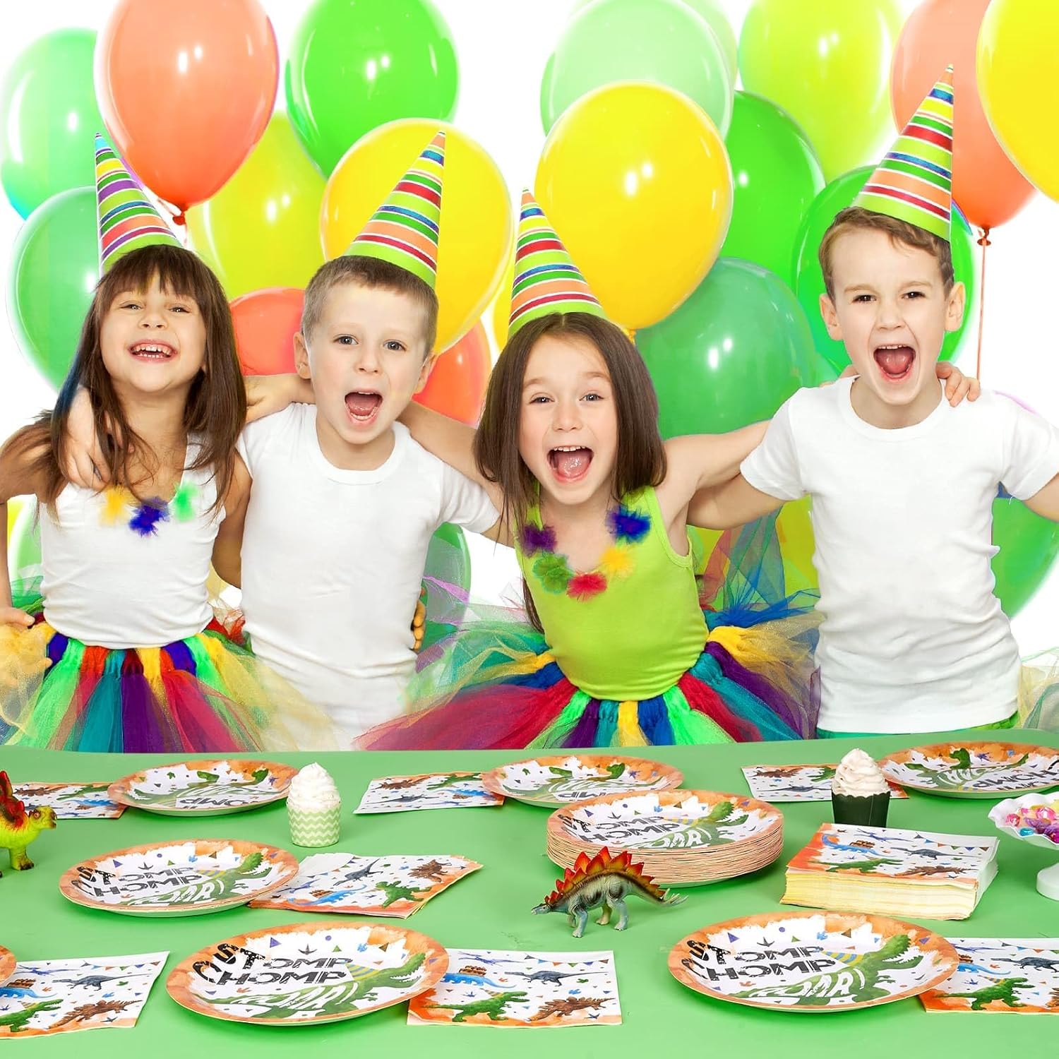 WERNNSAI 100PCS Dinosaur Plates and Napkins - Dinosaur Party Decorations Disposable Dino Dinner Luncheon Plates Napkins for Kids Boys Birthday Baby Shower Supplies Serves 50 Guests