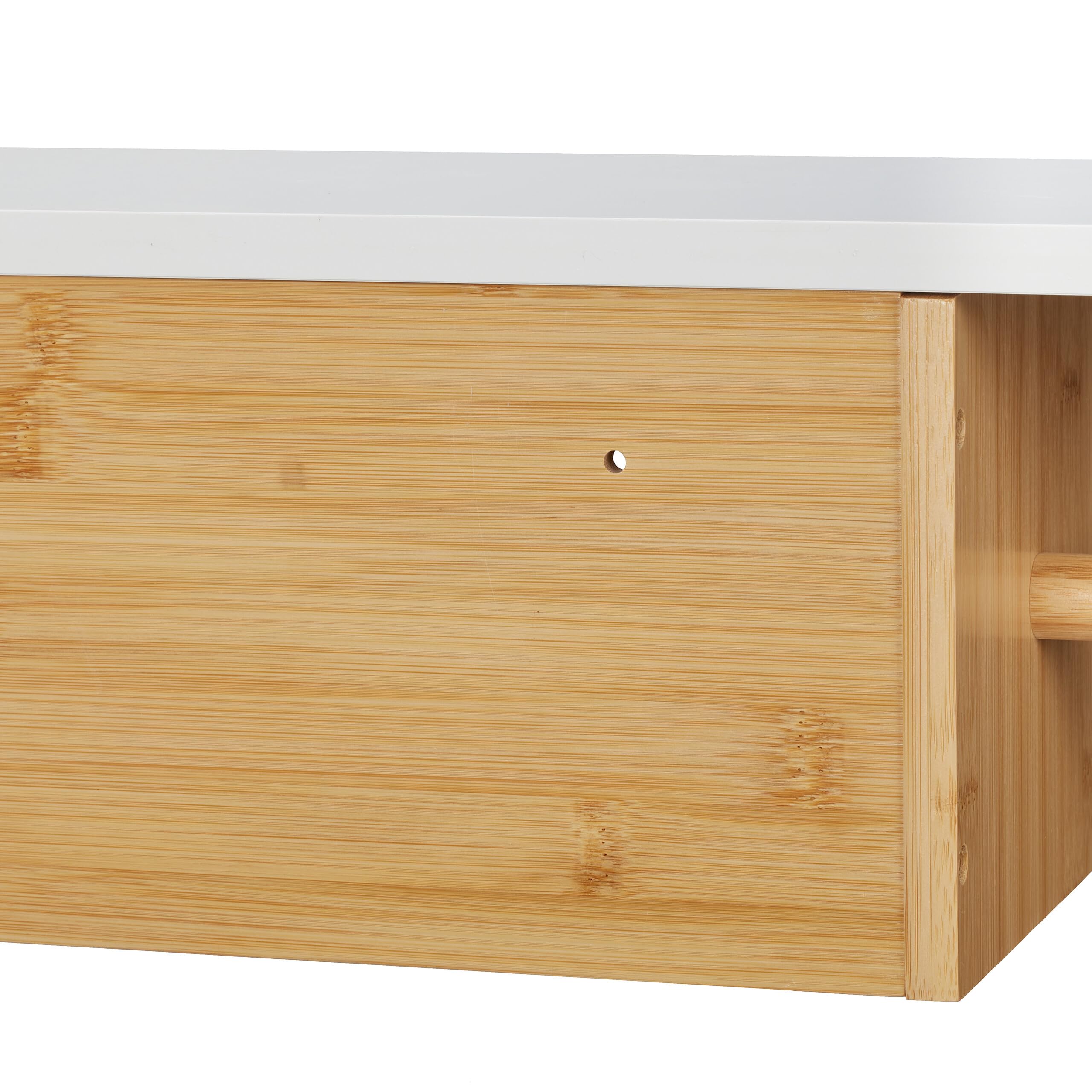 Relaxdays Portarrollos Baño Repisa, Dispensador Rollo Bambú, Compartimento Abierto, 17x50x18 cm, Pared, Natural y Blanco