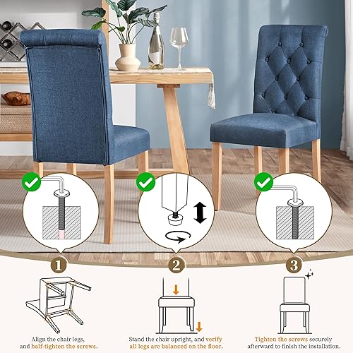 Miniatura 29 de Yaheetech Juego de 6 sillas de comedor tapizadas de tela con respaldo alto y patas de madera maciza para cocina, sala de estar, restaurante, estilo