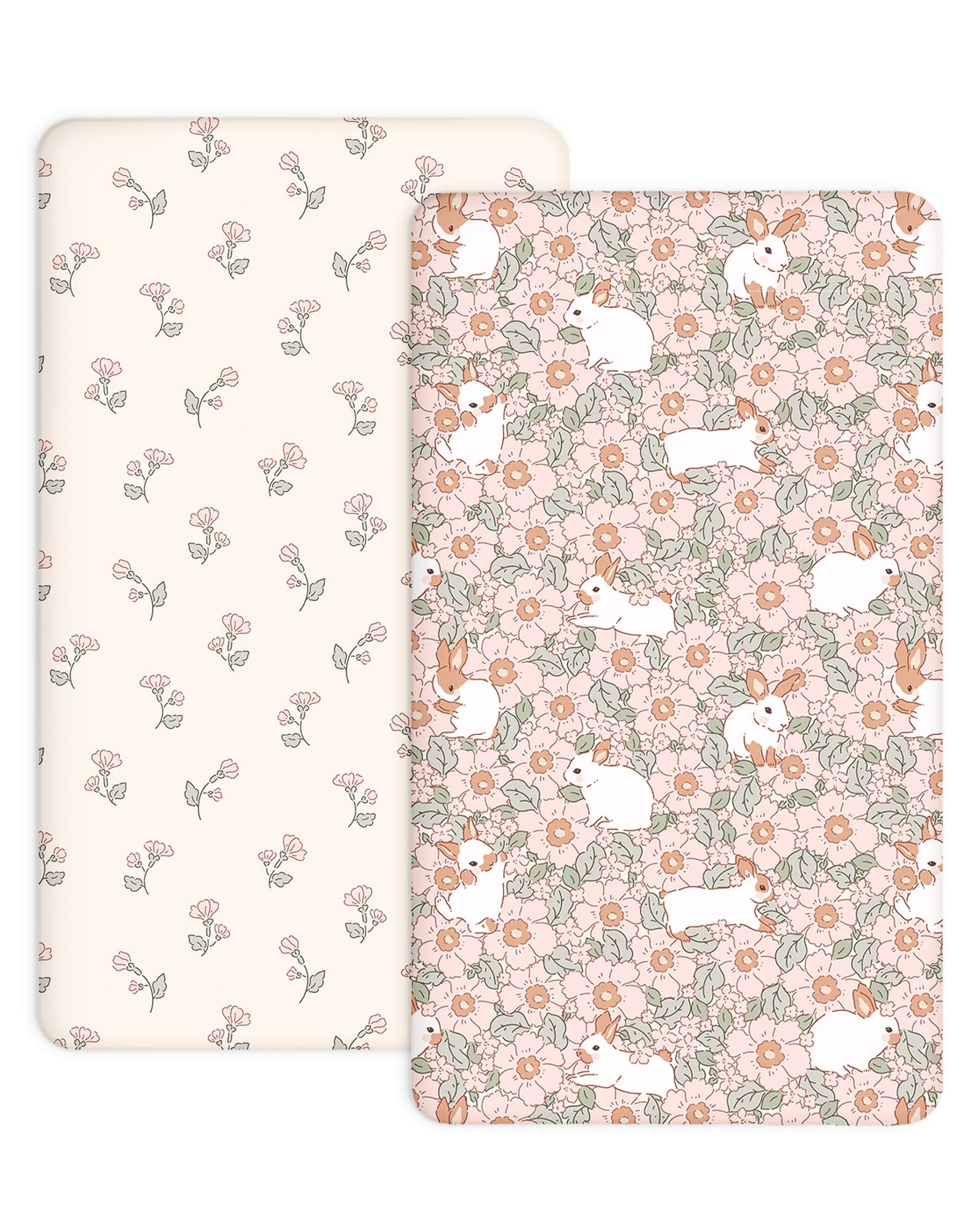Bedside Bassinet Sheets 2 Pack, 33" x 20" Fitted Sheets, Bunny Garden