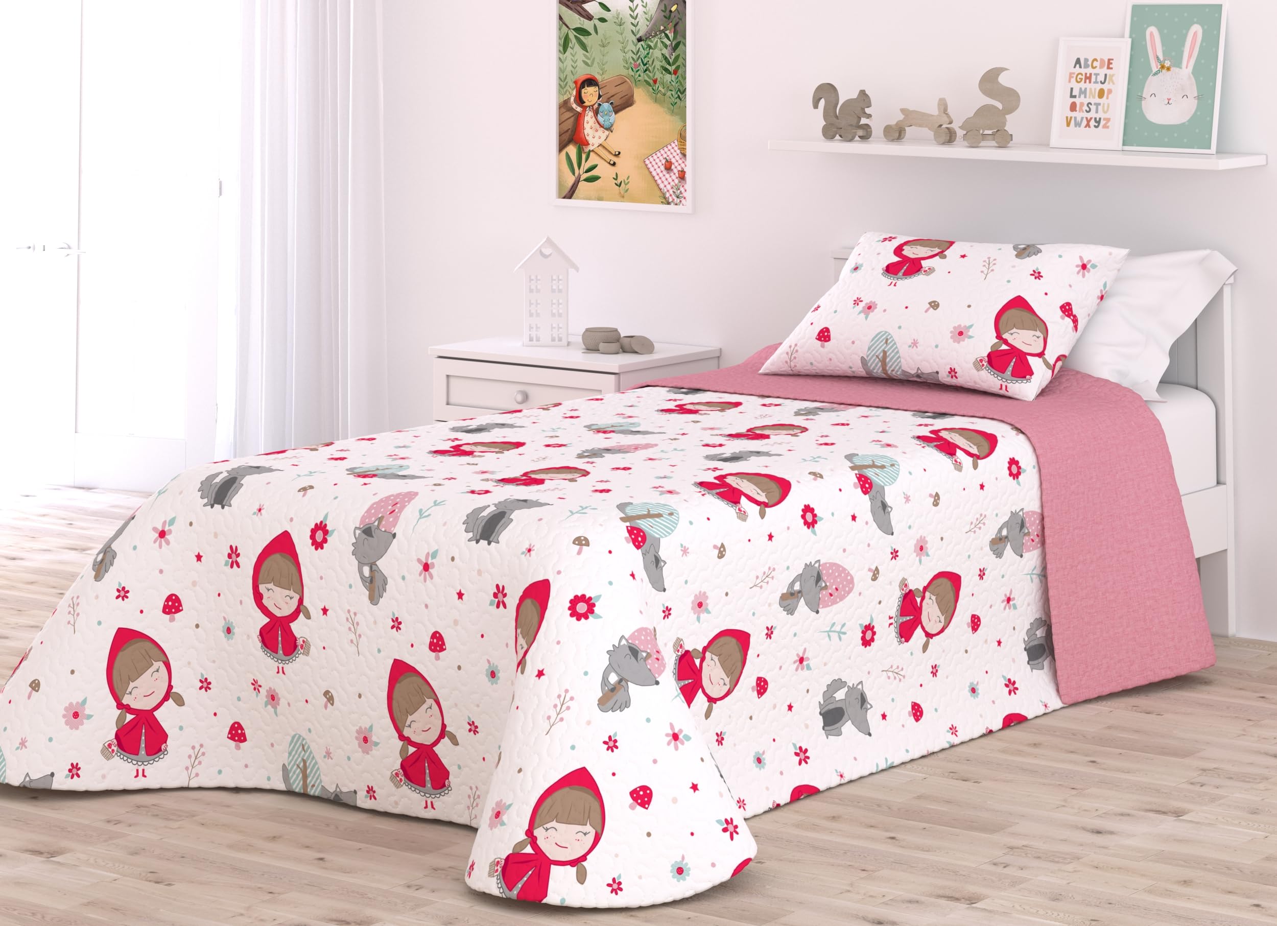Victorio & Lucchino Children's Summer and Spring Lightweight Microfibre Bedspread with Cushion Cover (Riding Hood with Cushion, Bed 90 cm)