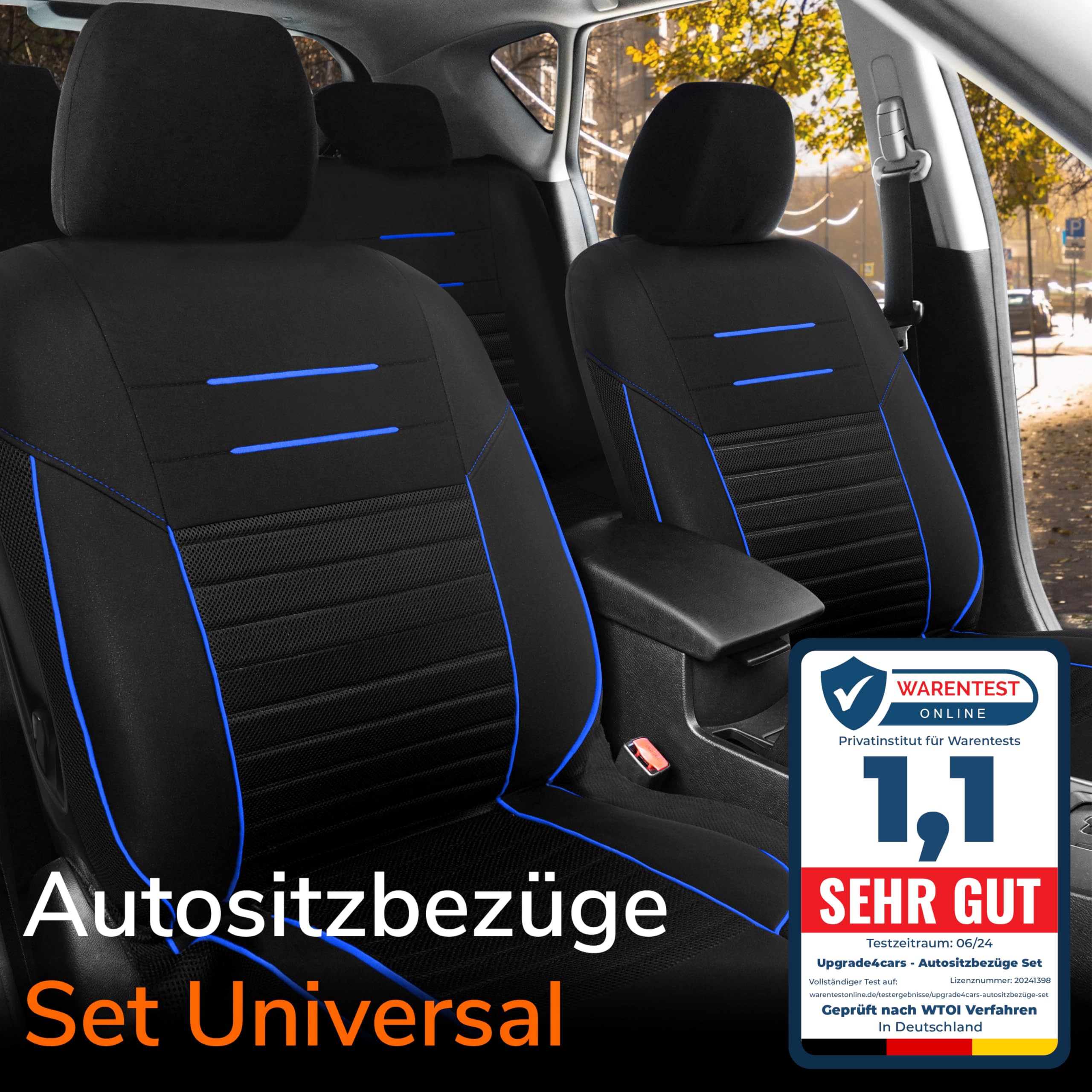 Upgrade4cars Autositzbezüge Set Universal Blau für Vordersitze & Rückbank Autozubehör Innenraum