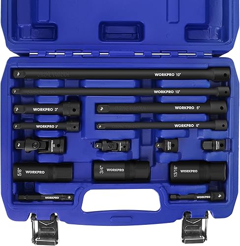 WORKPRO Juego de accesorios de herramientas de accionamiento de 15 piezas, incluye juego de extensión de adaptador de enchufe, barra de extensión de