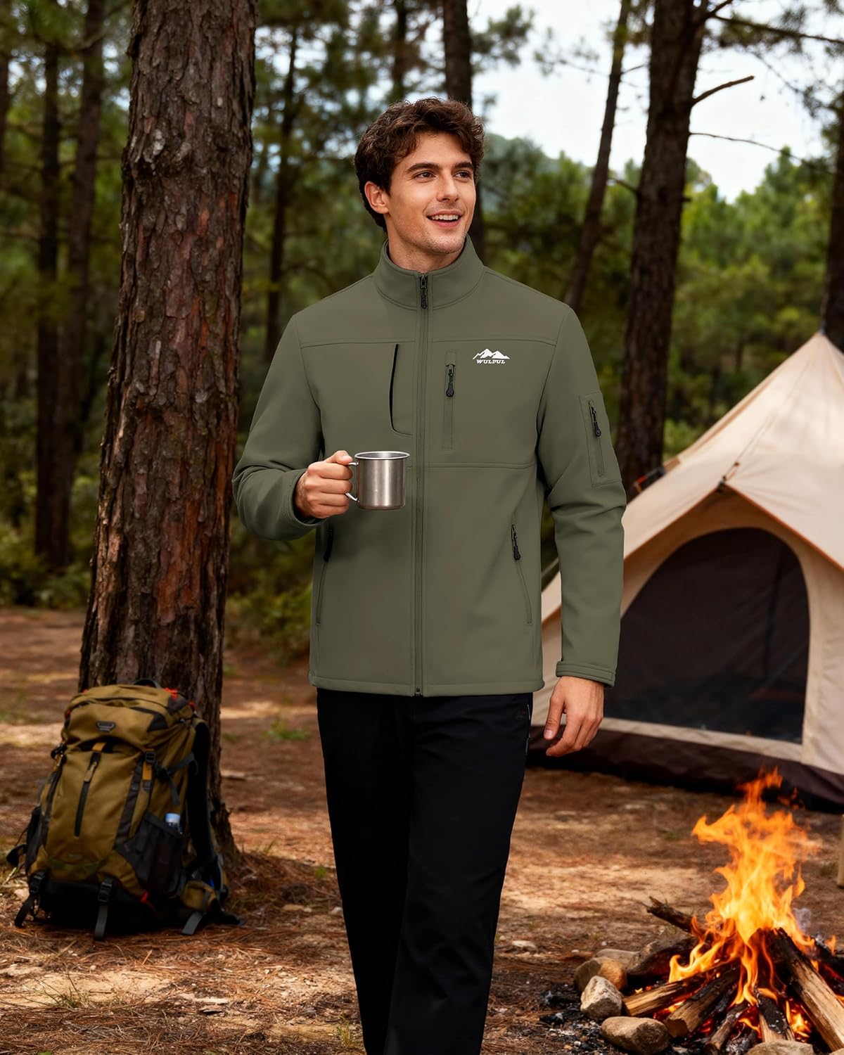 WULFUL Men's Lightweight Softshell Jacket Warm Fleece Lined Windbreaker Waterproof Rain Jacket for Winter Outdoor Hiking - Image 3