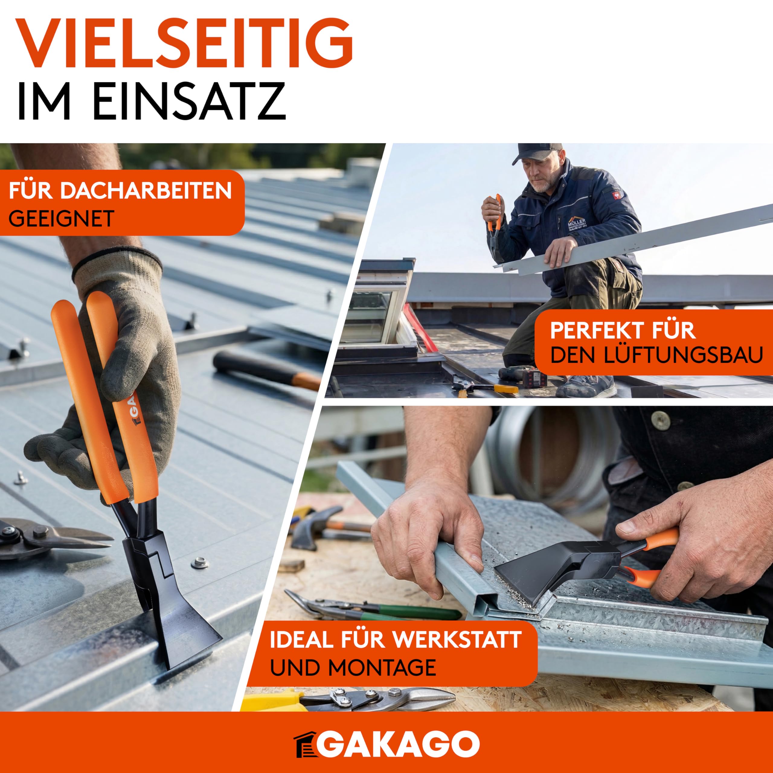 Gakago Falzzangen Set 3-teilig - 45° 90° 180° Abkantzange/Biegezange mit extra breiten 60mm Backen - inkl. Aufbewahrungstasche - Präzises Spengler Werkzeug für Dachdecker und Blech biegen