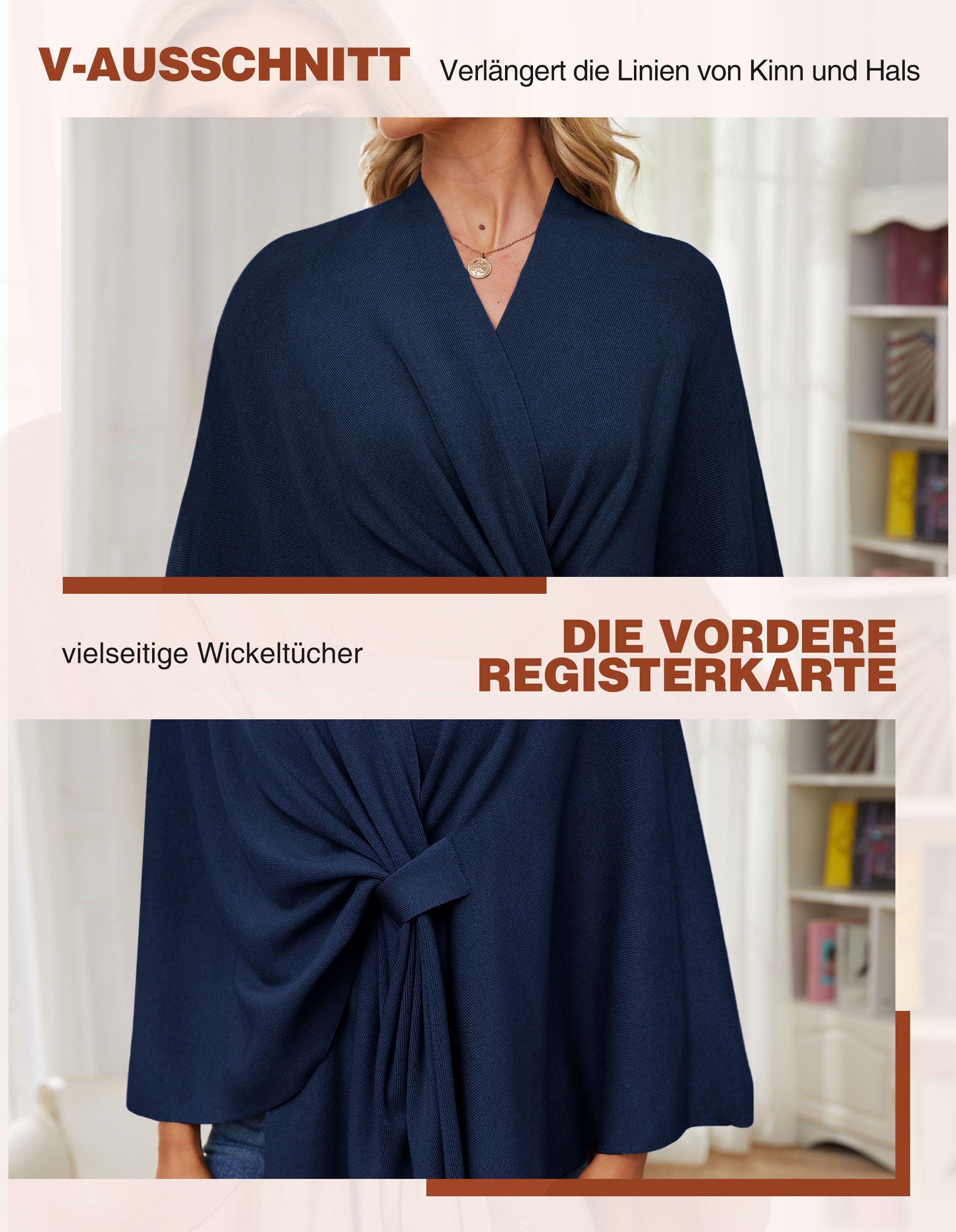 PULI Damen Elegant Poncho Strick Ponchos Capes Vorne öffnen Vielseitige Schalwickel mit Lasche