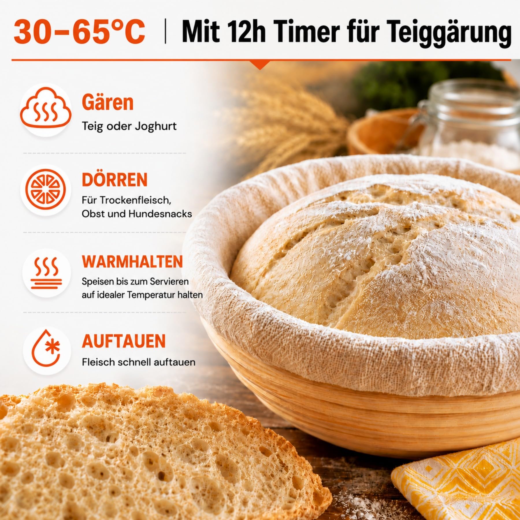 Heißluftfritteuse xxl 30°C-230°C, Mini backofen mit Umluft, 1800W Air Fryer Ofen, Große Kapazität für Familie mit Tür, Rotisserie, Grill, Joghurtbereiter Toaster Dörrautomat mit Dual Cook (Silber)