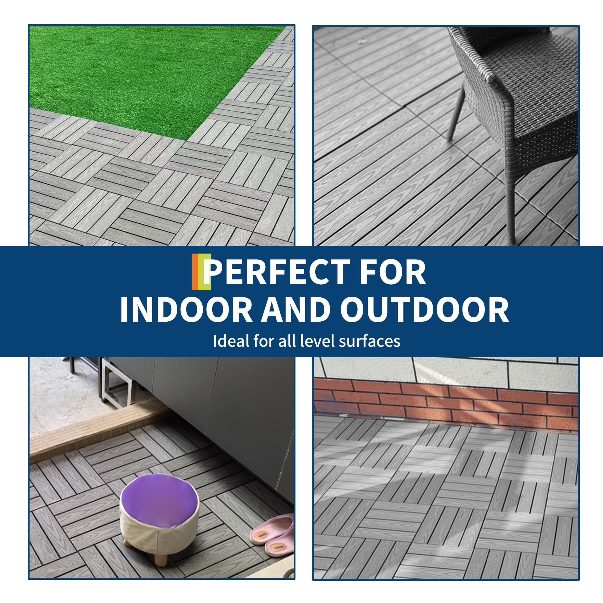 Wetterfeste Verbundholz Terrassenfliesen 30x30cm – Rutschfeste Outdoor Bodenplatten Für Balkon, Garten Oder Pool – Klicksystem DIY – 9er Set, Grau