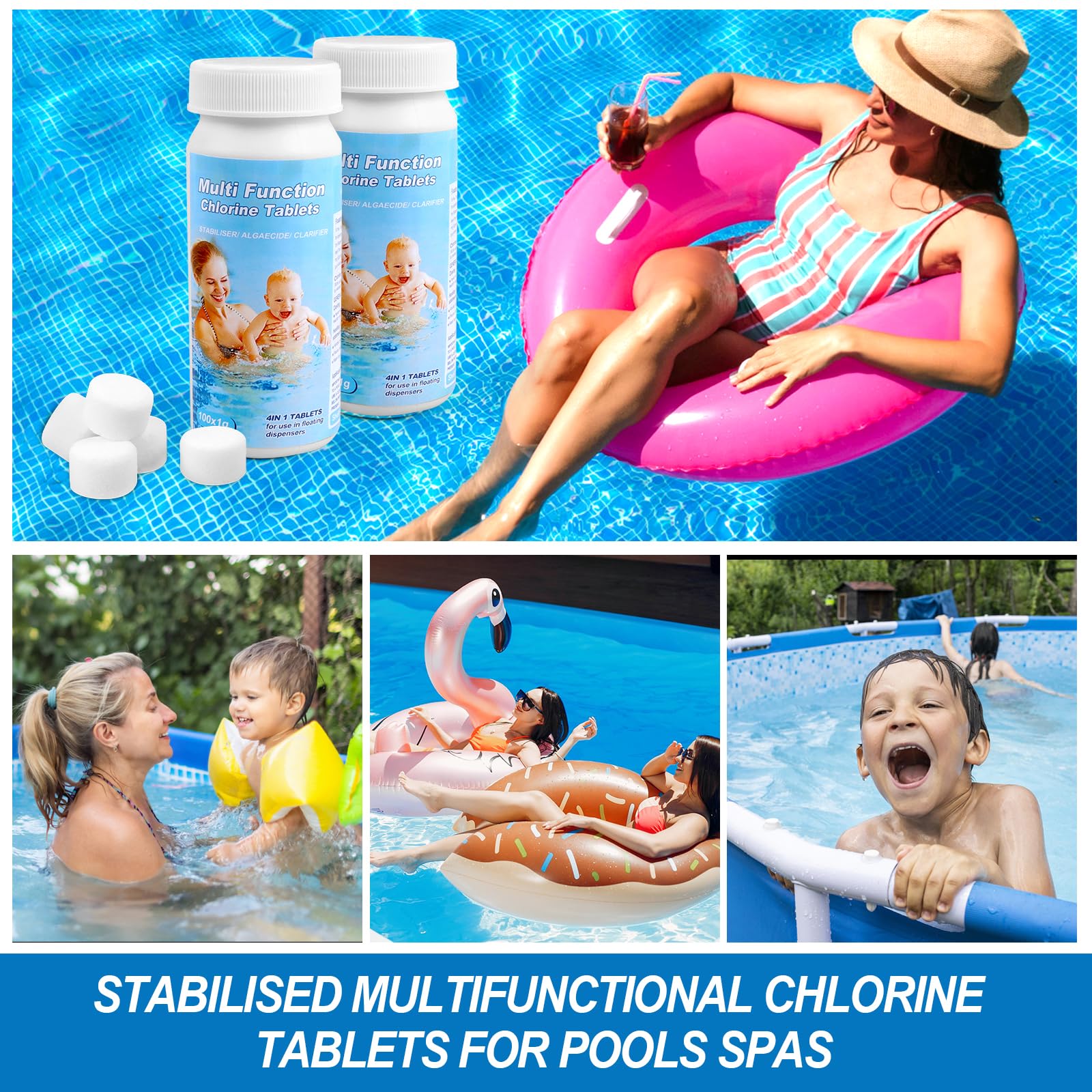 200 Pcs Pool Reinigungstabletten, 5 in 1 Multitabs für Pool, Wassertank, Whirlpool, Spa (A1)