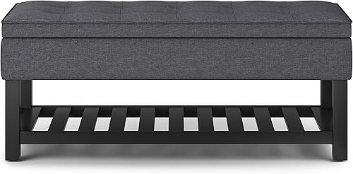 Miniatura 27 de SIMPLIHOME Cosmopolitan - Banco otomano rectangular de transición de 44 pulgadas de ancho con parte inferior abierta en piel sintética vegana gris