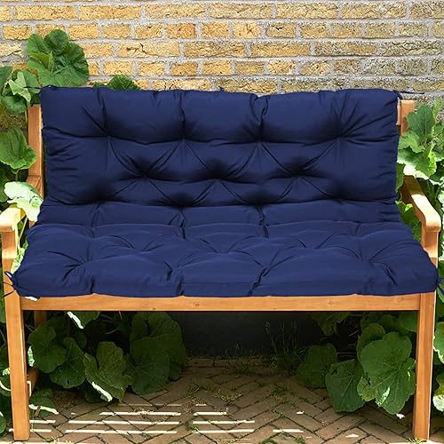 Miniatura 9 de XIEMINLE Cojín de banco de jardín impermeable con respaldo, cojín largo para silla de muebles de exterior, cojín de asiento de 2 y 3 plazas, cojín