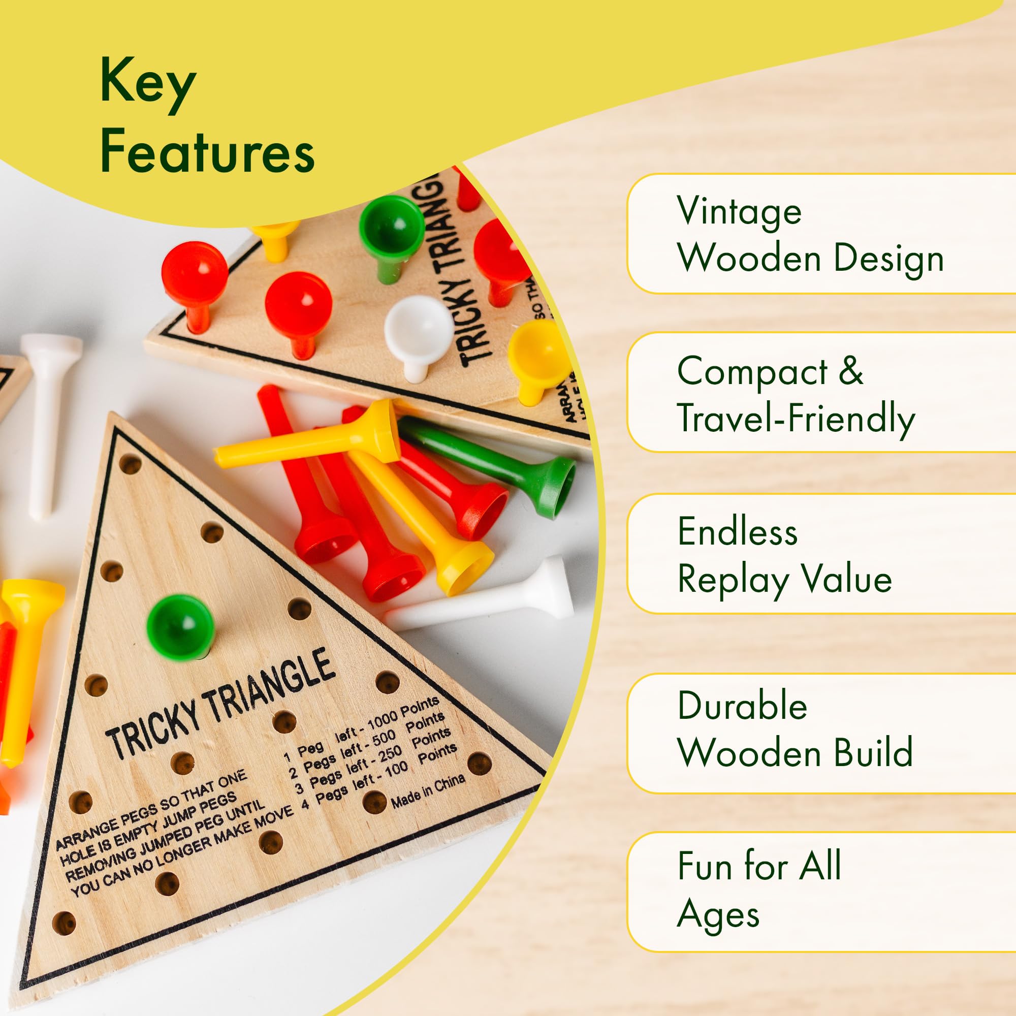 Amazon.com: 3 Pack - Wooden Triangle Peg Board Game - Retro Mini