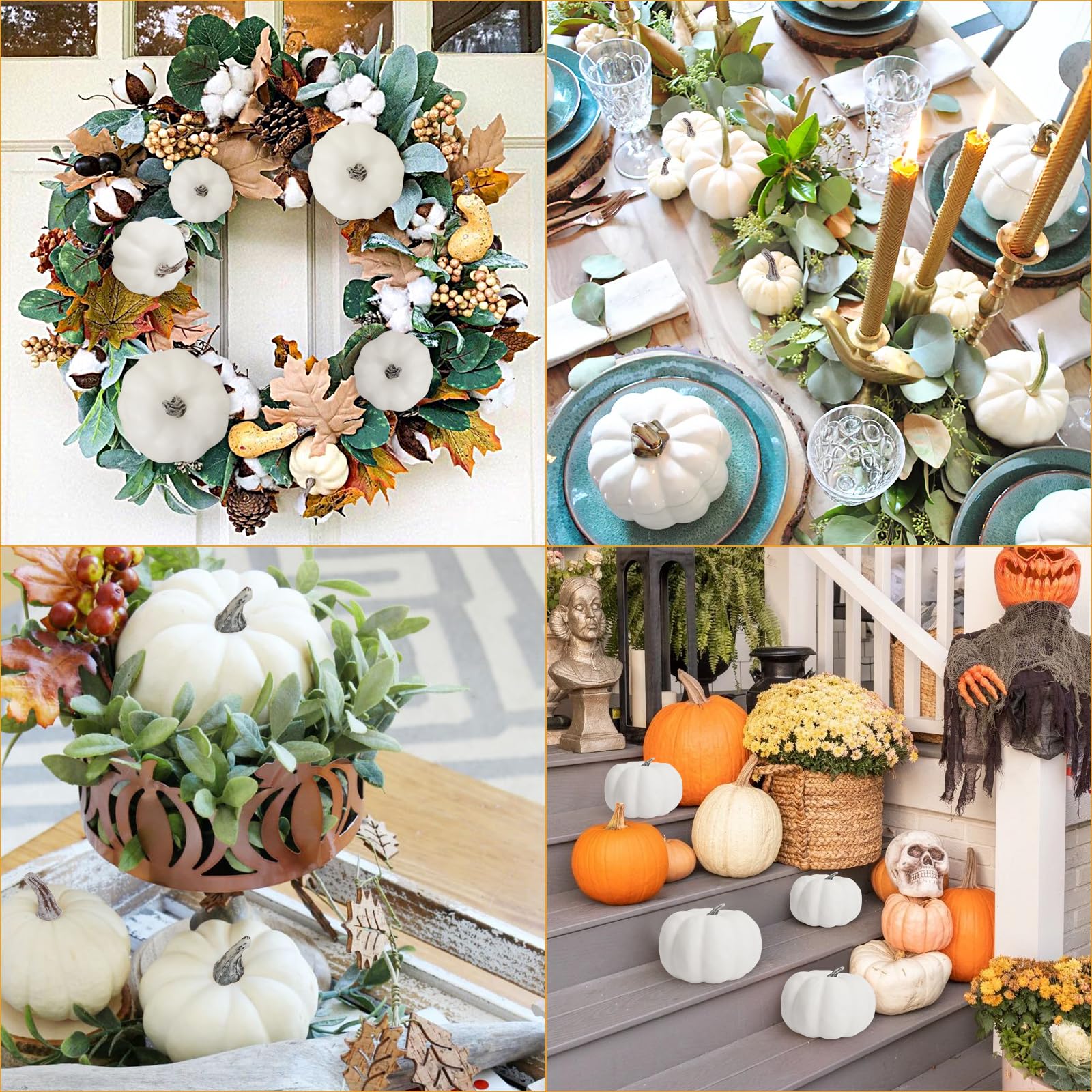 Citrouille Artificielle Blanche Dorée 20,3 Cm - Décoration Automne, Halloween, Thanksgiving, Noël, En Mousse Et Plastique