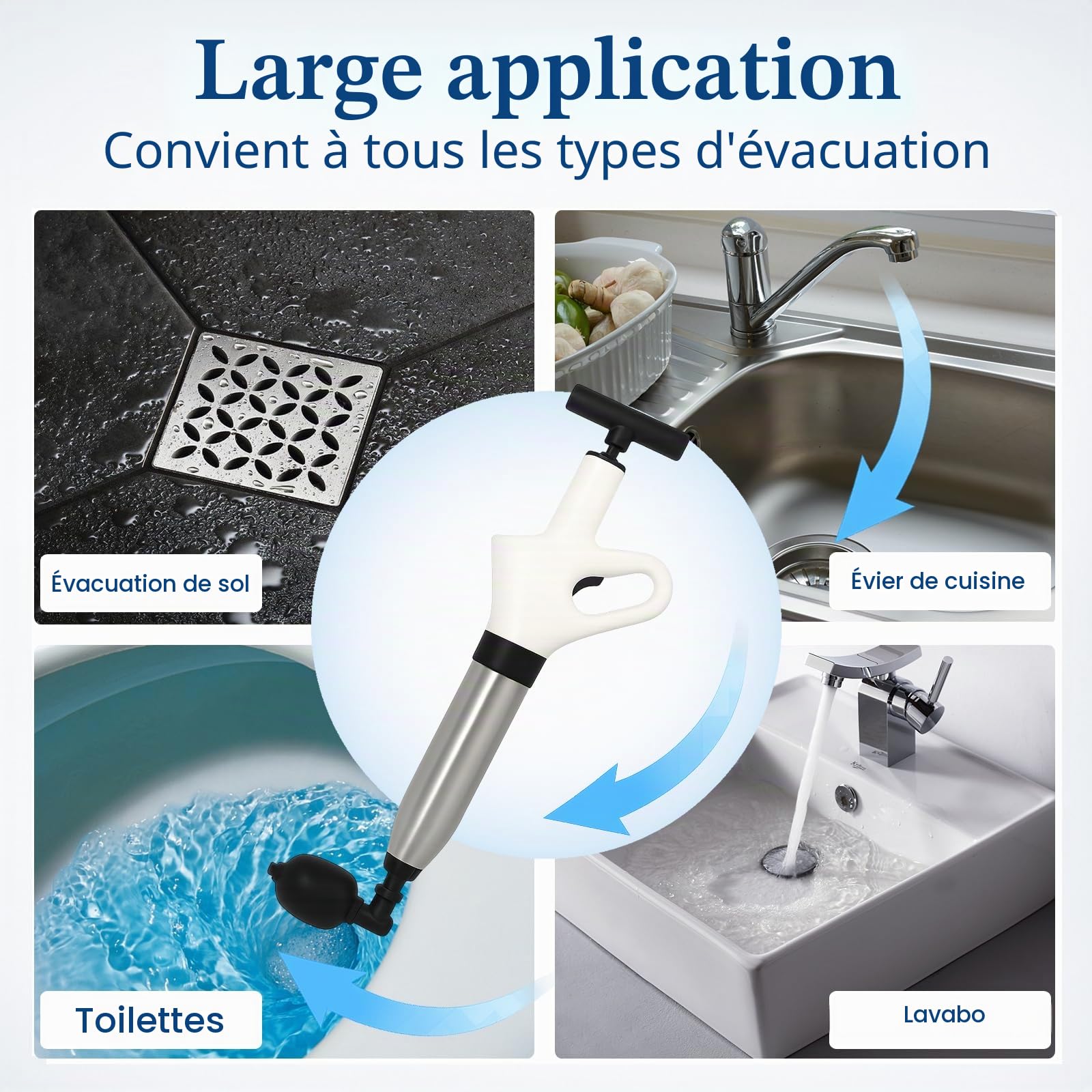 Deboucheur à Pompe Comprimé –Ventouse Deboucheur WC pour Toilettes
