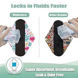 Wegreeco Cloth Menstrual Pads - Soft Washable Pads for Women - Reusable Panty Liners for Women - 6 Pack with 1 Cloth Mini Wet Bag (Medium, Peonyony)