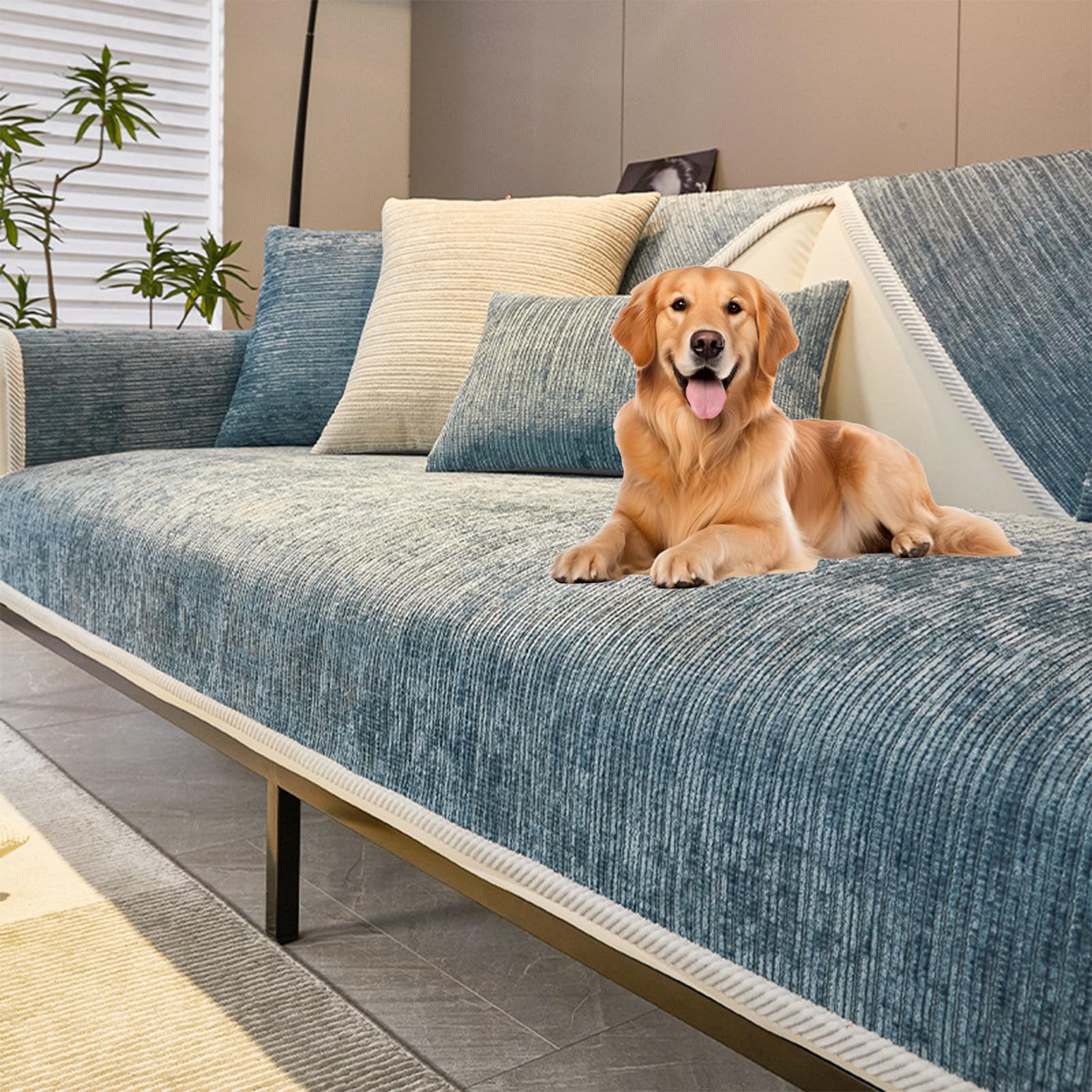 Amazon｜Smilamo シンプルストライプ シェニール 傷防止ソファカバー、ソフトシェニールソファカウチカバー、洗濯可能な滑り止め犬用ソファカバー 、傷防止ソファカバー(犬用, 90 x 120cm/35.4 x 47.2インチ)｜ソファカバー・マルチカバー オンライン通販 シェニール 傷防止 犬用ソファカバー 洗える 滑り止め ペットに優しいソファプロテクター 小麦の耳 ストライプ柄(Green,90*