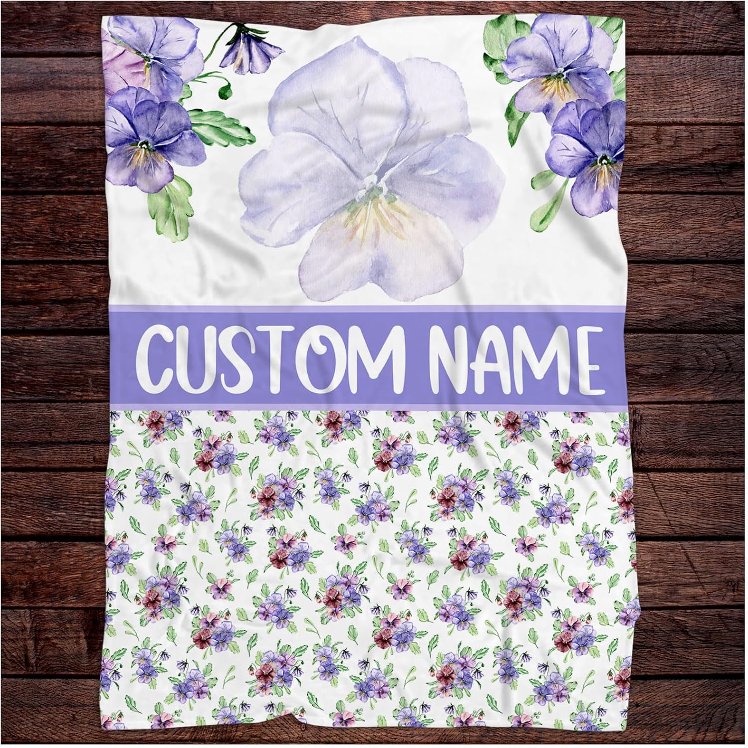 Personalized Violet Flower Baby Blanket, Custom Flower Baby Nursery Blanket, Violet Flower Receiving Bedding Blanket, Violet Bedding Crib Nursery Decor