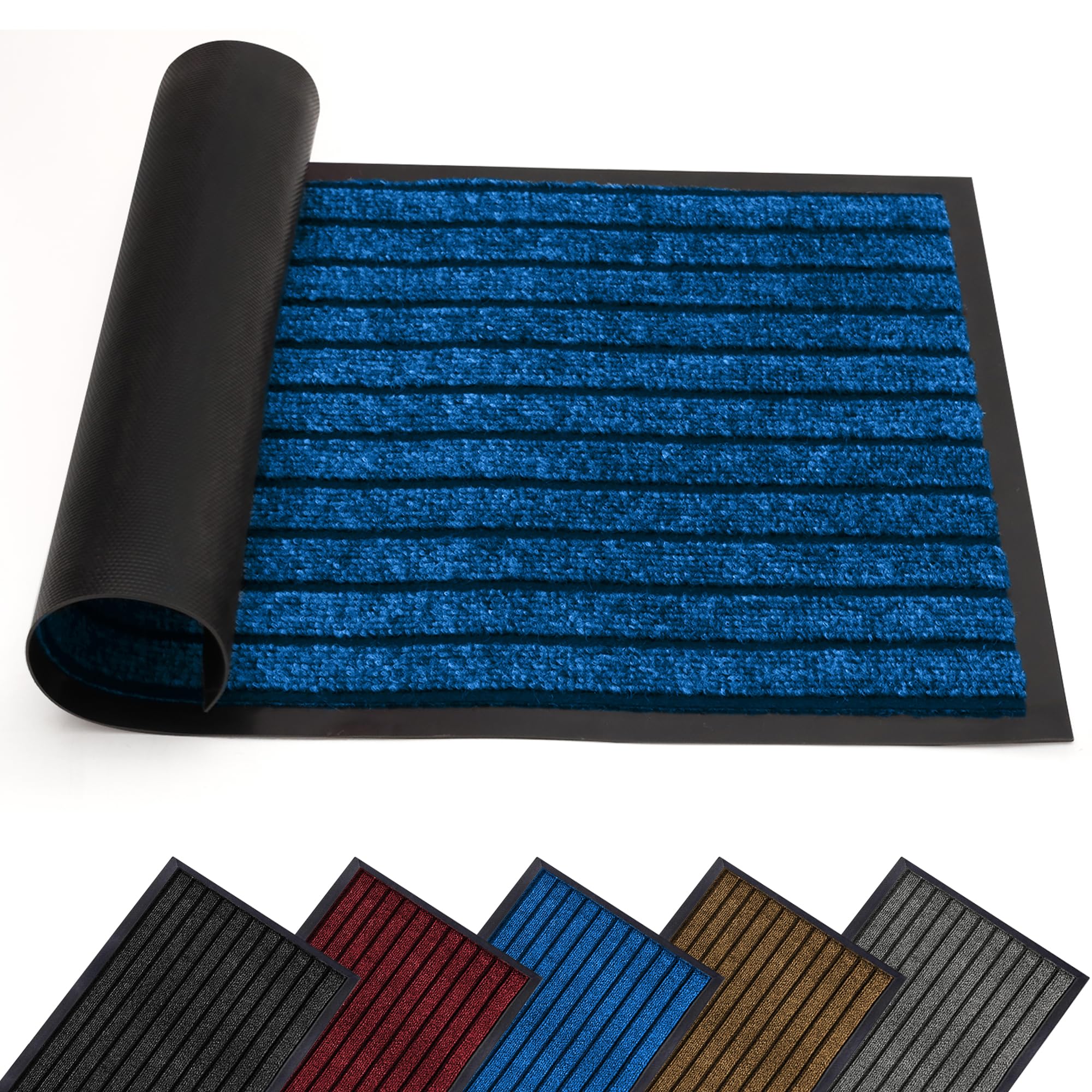 AMEHA Door Mat Indoor & Outdoor Blue 40x60 Cm Heavy Duty Rubber Door Mats Dirt Trapper Non Slip Washable Barrier Floor Mat Entrance Rug Shoes Scraper Super Absorbent Front Doormats — image 1