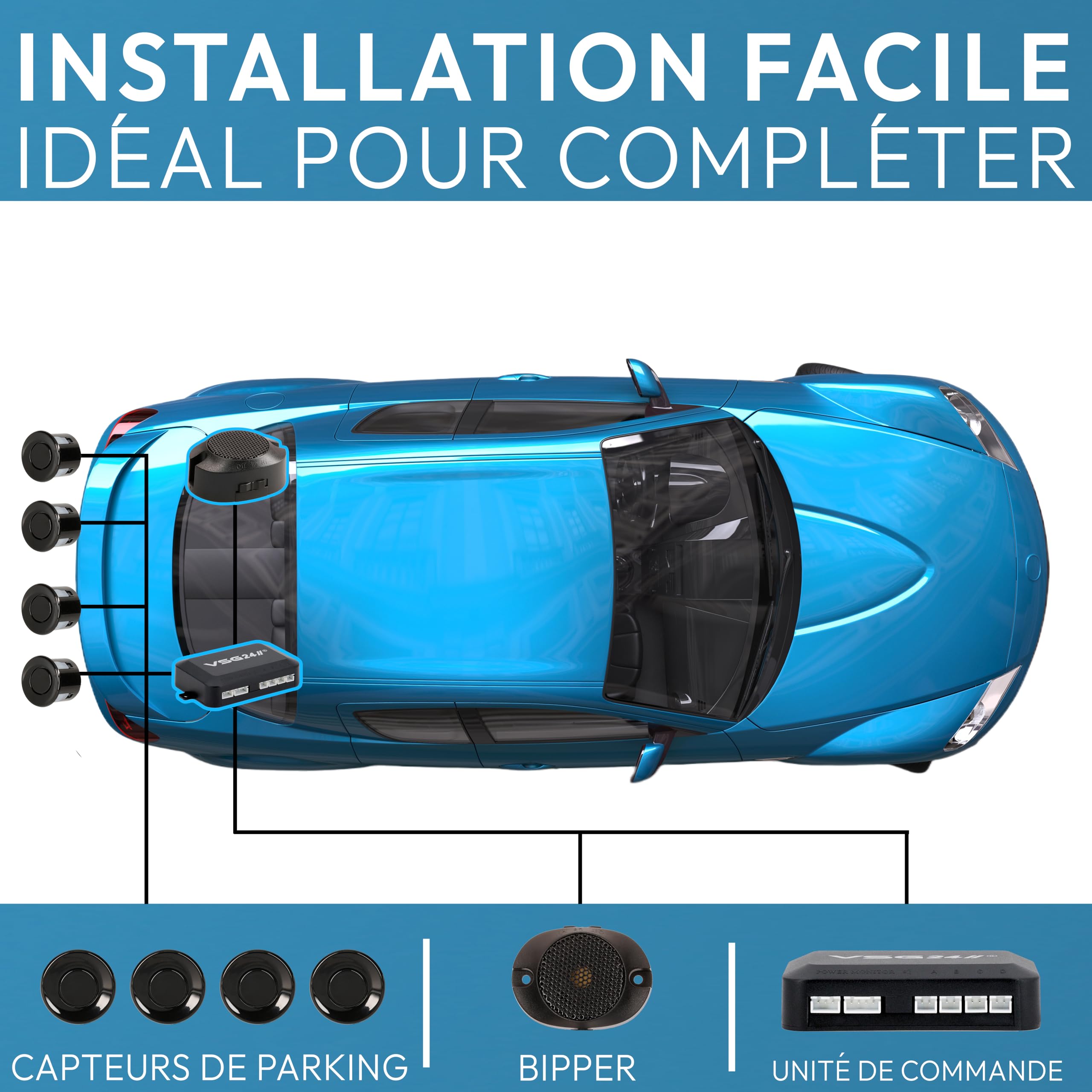 Vega R4S Aider Système Parking avec écran Couleur et Beeper intégré/Comprend 4 capteurs de Couleurs et Motifs Assortis