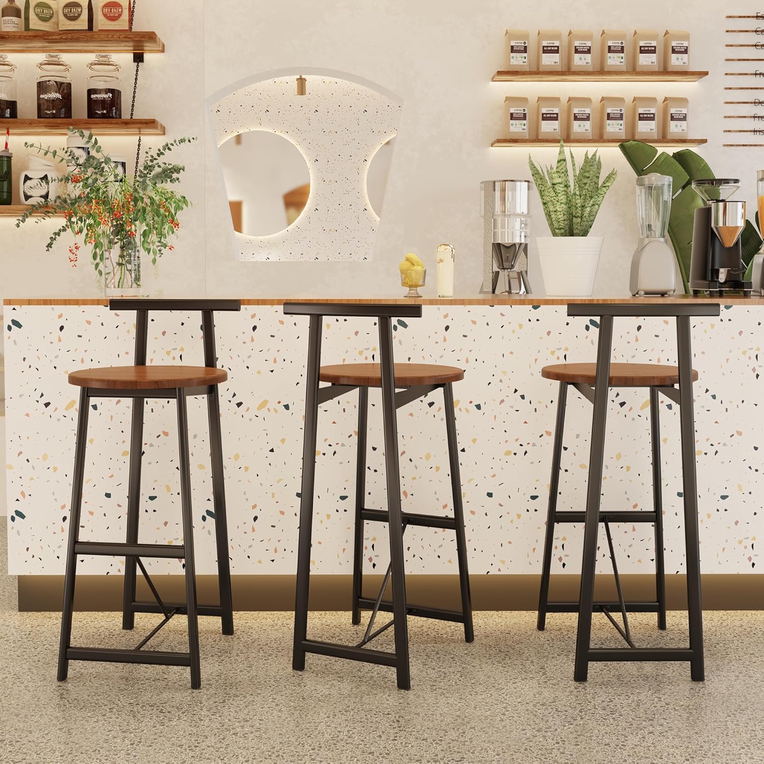 Amazon.com: HoRunzelin Counter Height Barstools Set of 3, Wood Seat ...