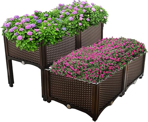 netuera Caja de cultivo de plantas, kit de cama de jardĂn elevado para cultivo de flores, verduras, color marrĂłn, juego de 4 piezas netuera Caja de cultivo de plantas, kit de cama de jardĂn elevado para cultivo de flores, verduras, color marrĂłn, juego de 4 piezas