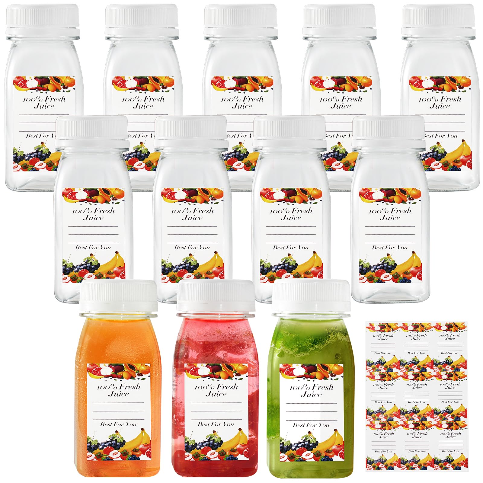 4 Bottiglie Di Succo In Plastica 170 Ml Con Coperchi Neri - PET Alimentare - Per Bevande Fatte In Casa
