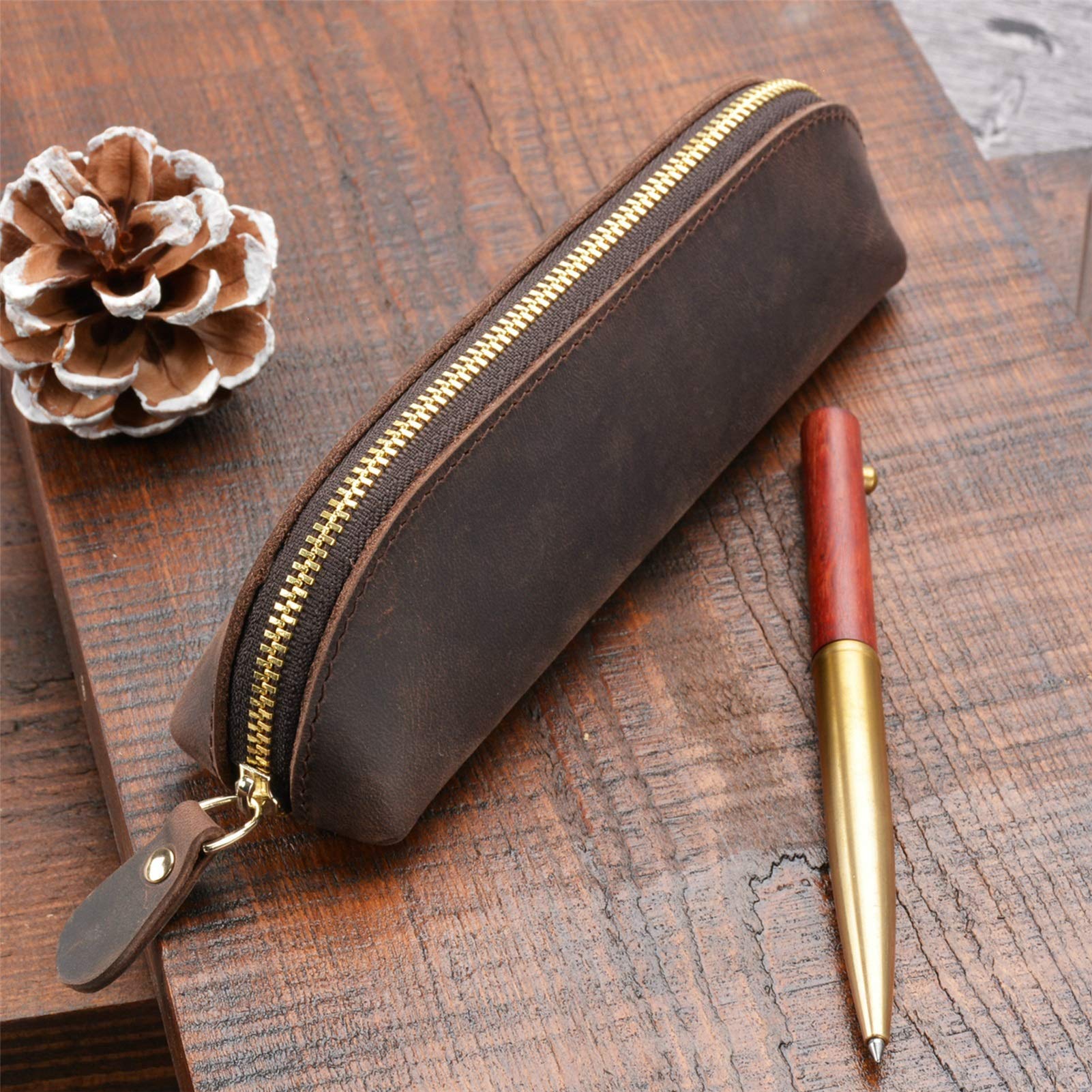 Astucci per matite Astuccio per matite Astuccio con portapenne con Cerniera Astuccio per cancelleria in Vera Pelle Fatto a Mano per Giovani Studenti (Colore : Coffee, Dimensioni :