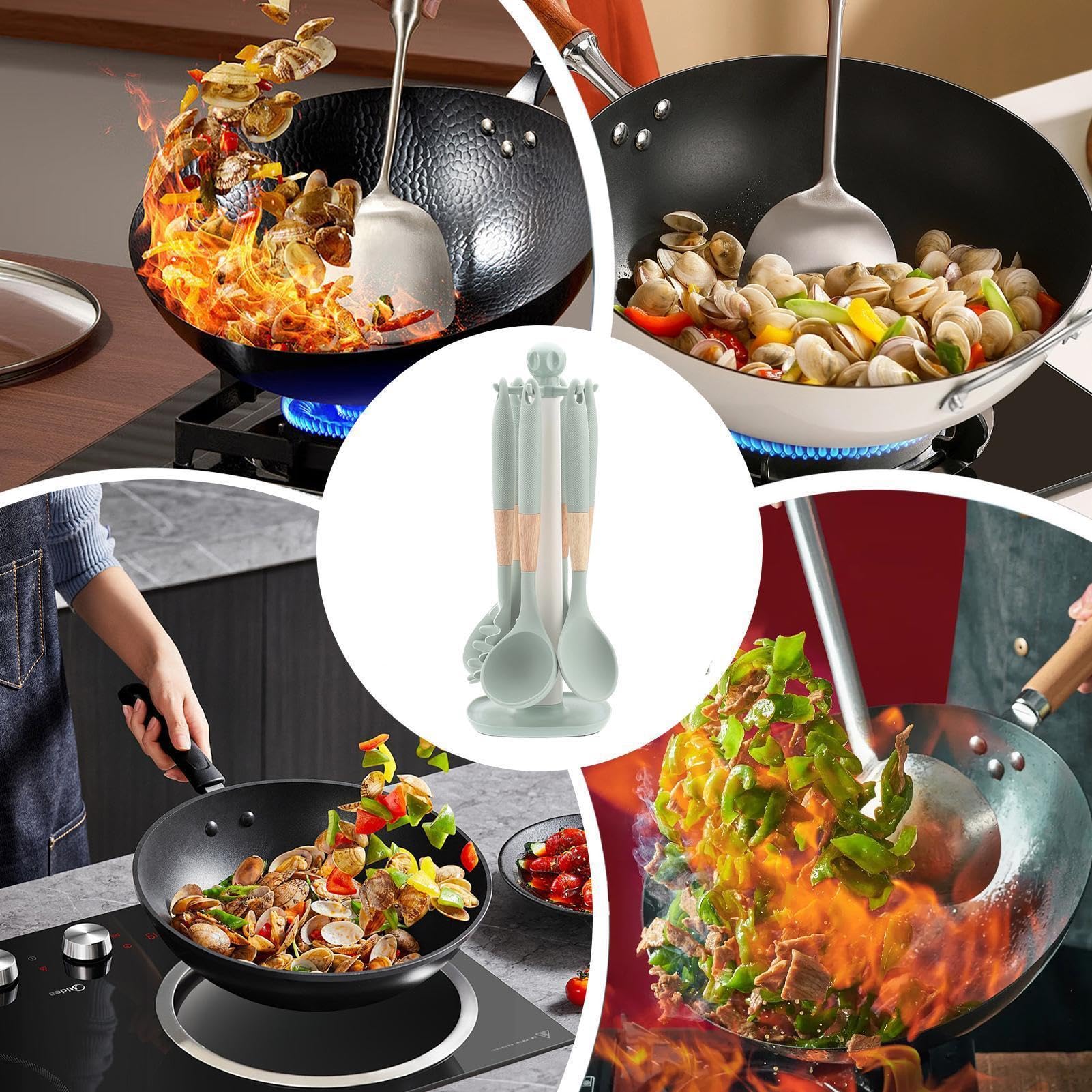 Set di Utensili da Cucina in Silicone 7 Pezzi Resistenti al Calore | Set di Spatole e Utensili da Cucina per Pentole Padelle Antiaderenti, Cottura, , Casa, Ristorante, Campeggio