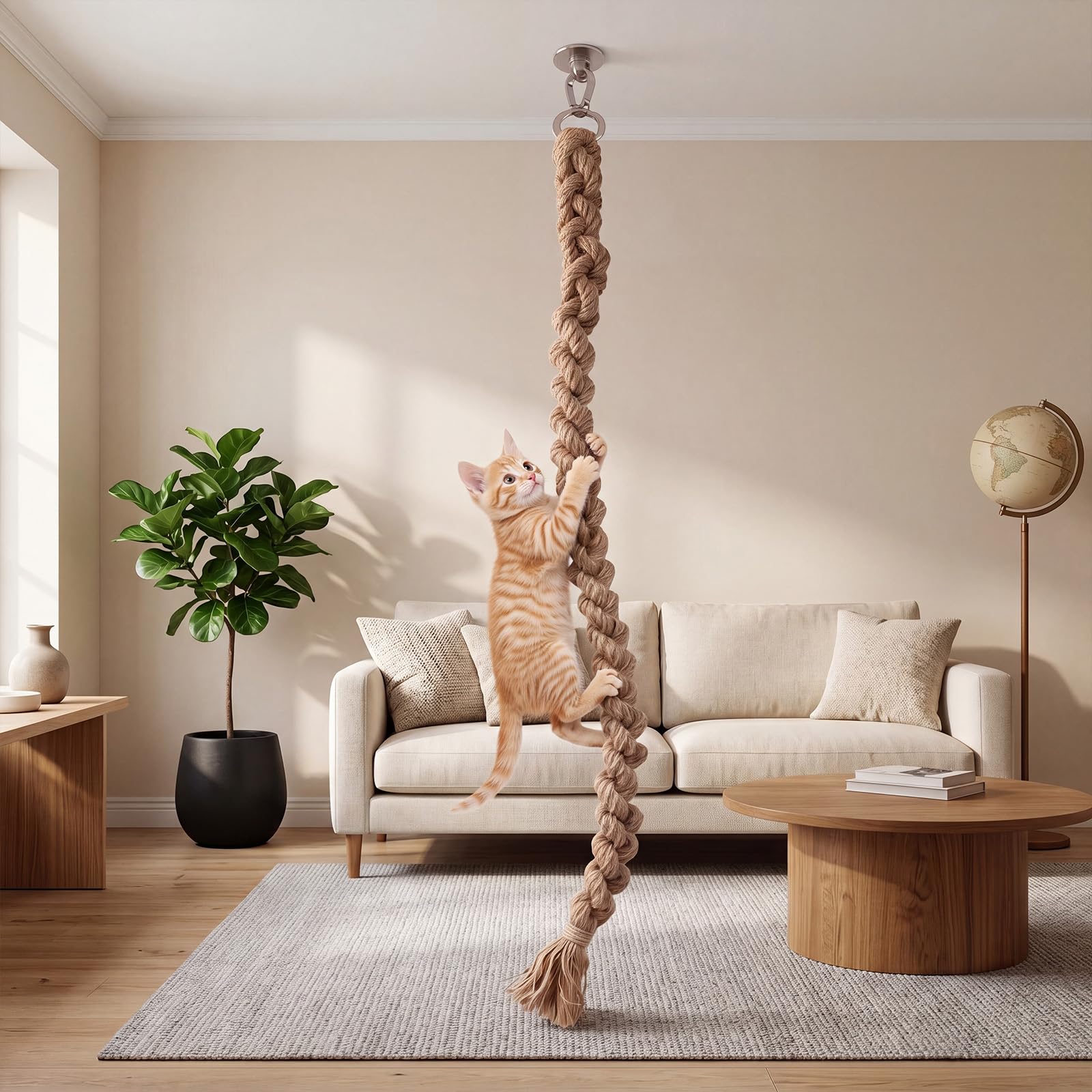 Corde en jute naturelle pour réparer l'arbre à chat dans votre salon