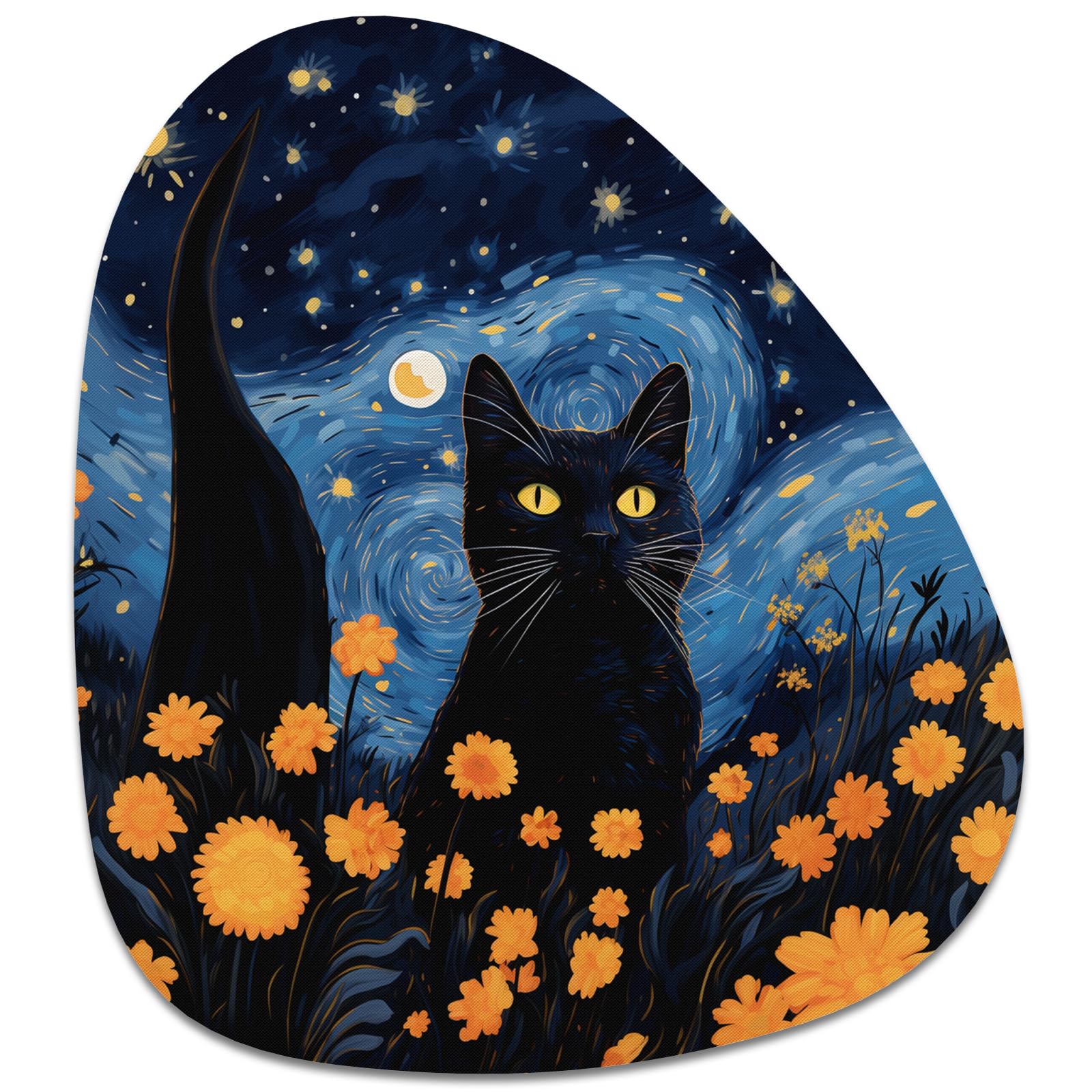 Rimilak Small Mouse Pad 6 x 7 Inch, Irregular Mini Mouse Pad with Non-Slip Rubber Base, Waterproof Compact Mouse Mat for Laptop Computer Wireless Mouse Keyboard Home Office Travel, Starry Sky Cat