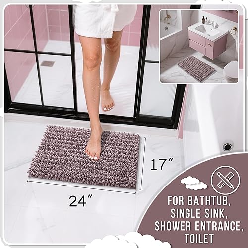 Miniatura 2 de Yimobra - Tapete de baño de felpilla de 24 x 17 pulgadas, extrasuave, antideslizante, absorbente, secado rápido, lavable a máquina, para ducha,