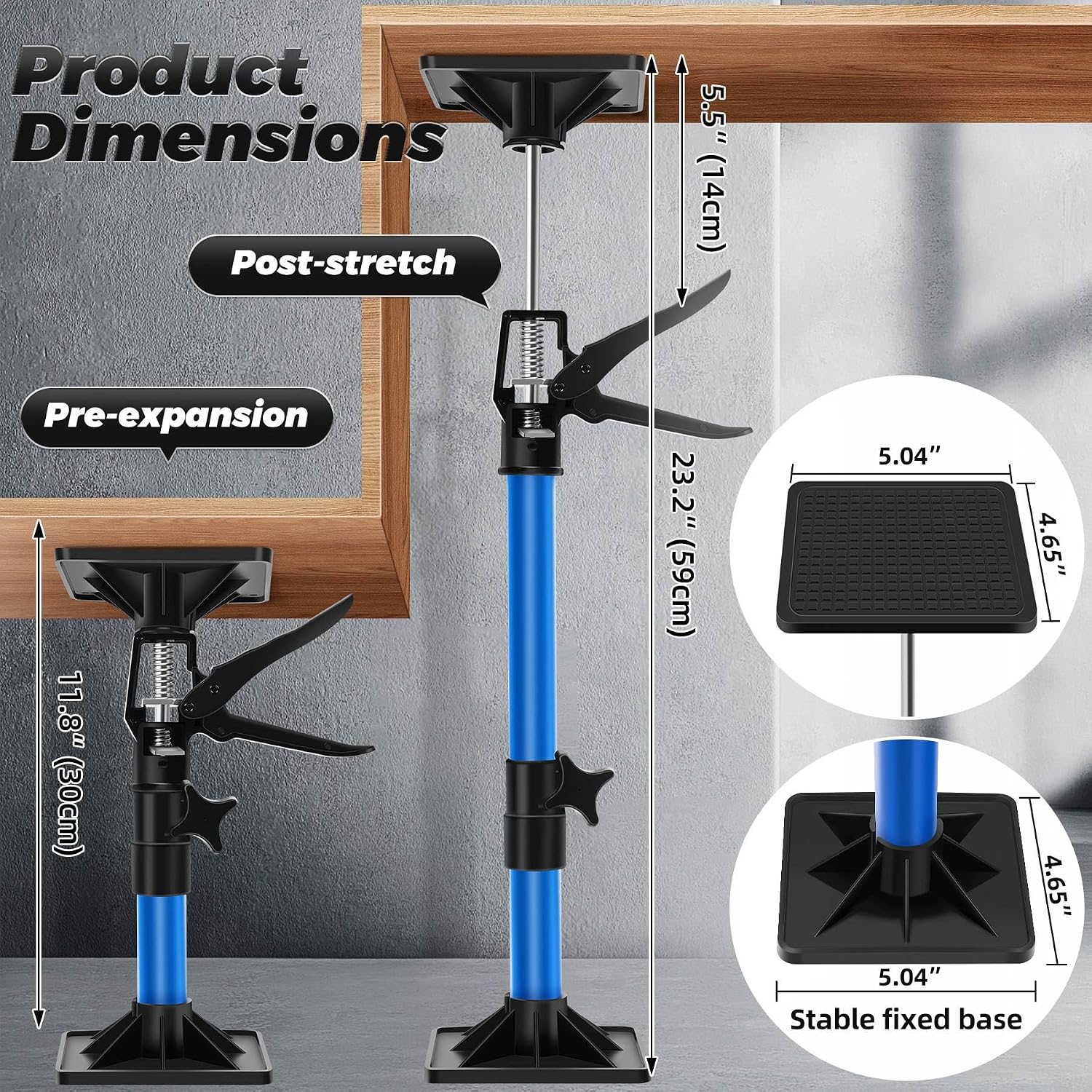 Cabinet Jacks for Installing Cabinets (2-Pack), Heavy-Duty 80lbs Capacity Steel Jack Rod, 11.8"-23.2" Telescoping Third Hand Tool, Metal Handle Adjustable Support Pole with Rotatable Anti-Slip Pads