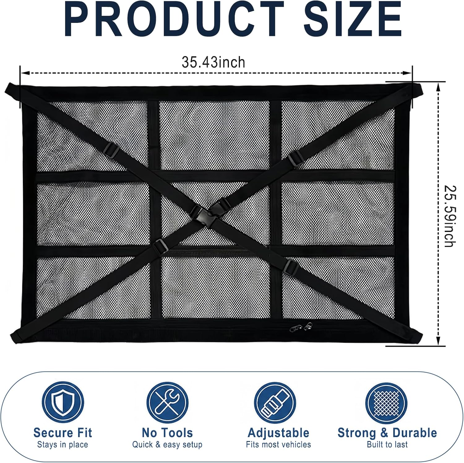 Car Ceiling Cargo Net, 35.4"x25.6" Double-Layer Overhead Roof Storage Organizer for SUV Truck Van, Camping Storage Mesh Net for Travel Road Trips, Van Life Essentials