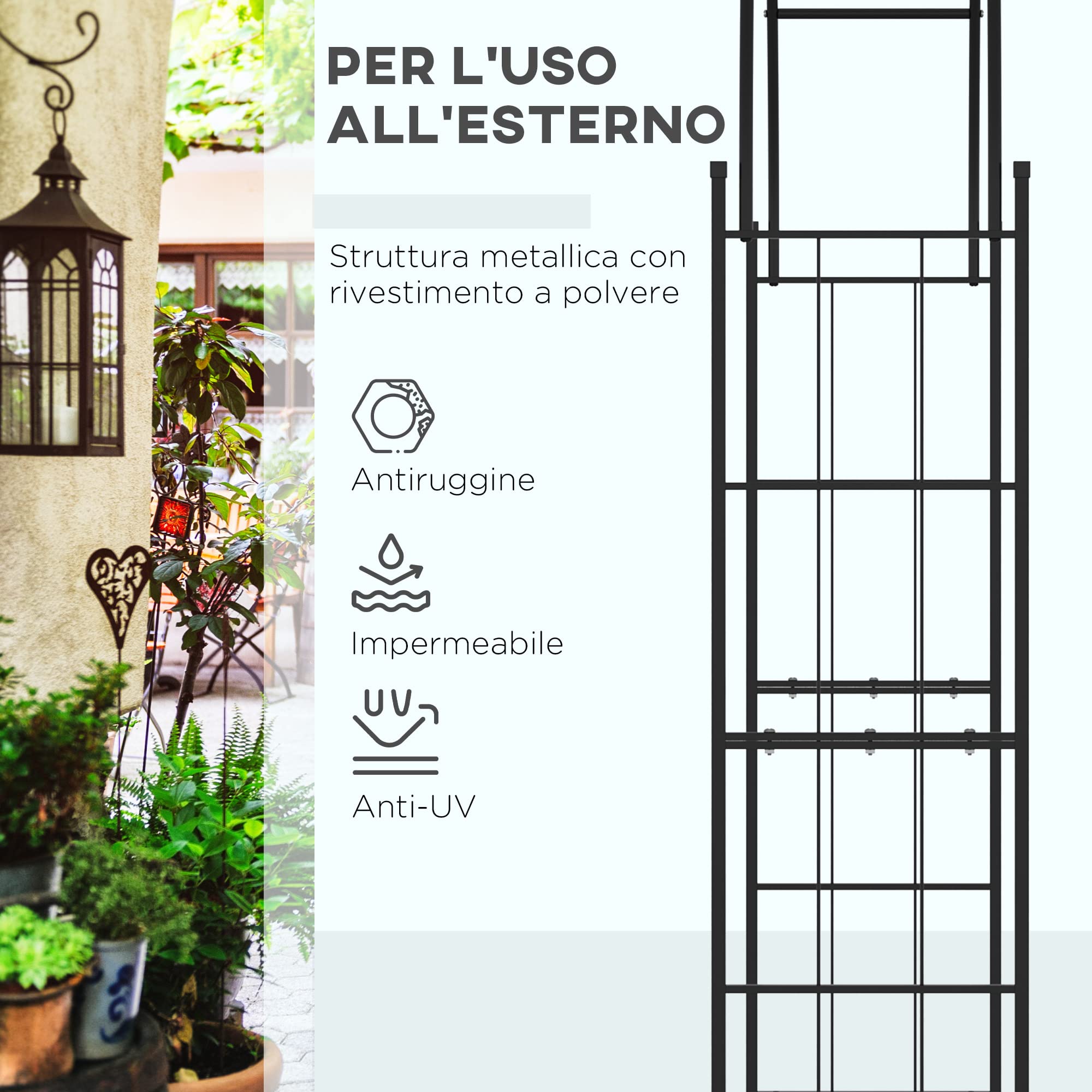 Outsunny Arco per Piante Rampicanti, Archetto da Giardino per Decorazioni ed Eventi in Metallo, 157x40x223cm, Nero