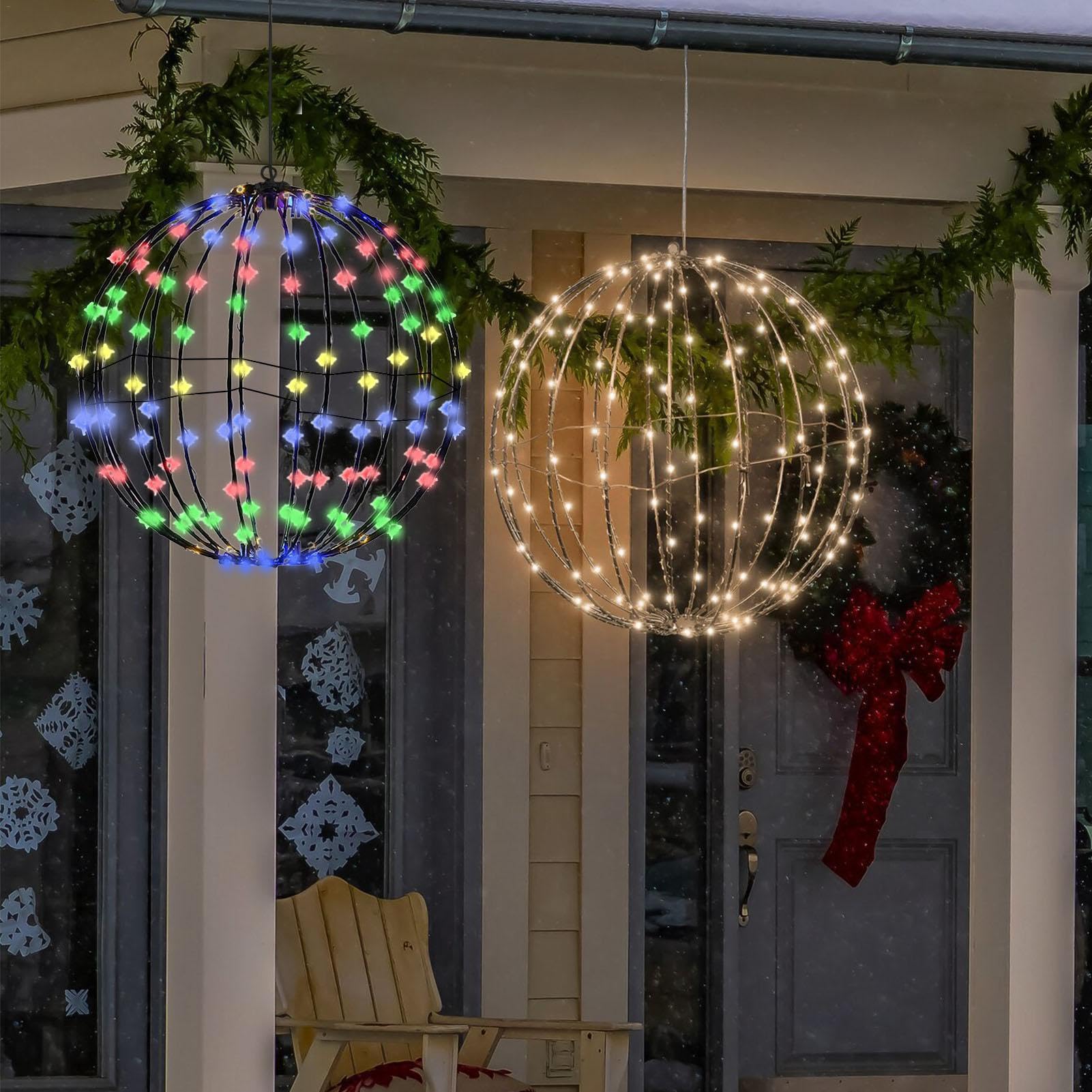 Outdoor Lichtgevende Kerstbal - Hangende Boom Globe Licht Kerst Metalen Globe Lichten | Vouw Platte LED Licht Ballen | Kerst Verlichte Bal Ballen Outdoor | voor Patio Indoor Outdoor Decoratie Outdoor Lichtgevende Kerstbal - Hangende Boom Globe Licht Kerst Metalen Globe Lichten | Vouw Platte LED Licht Ballen | Kerst Verlichte Bal Ballen Outdoor | voor Patio Indoor Outdoor Decoratie