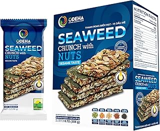Seaweed Crunch with Nuts Sesame Taste – ODEHA Vegan Snack Bars with Cashews, Almonds & Pumpkin Seeds – Premium Asian Chips – Healthy Asian Snacks – Seaweed Sheets – Sandwich Seaweed, Office Snacks